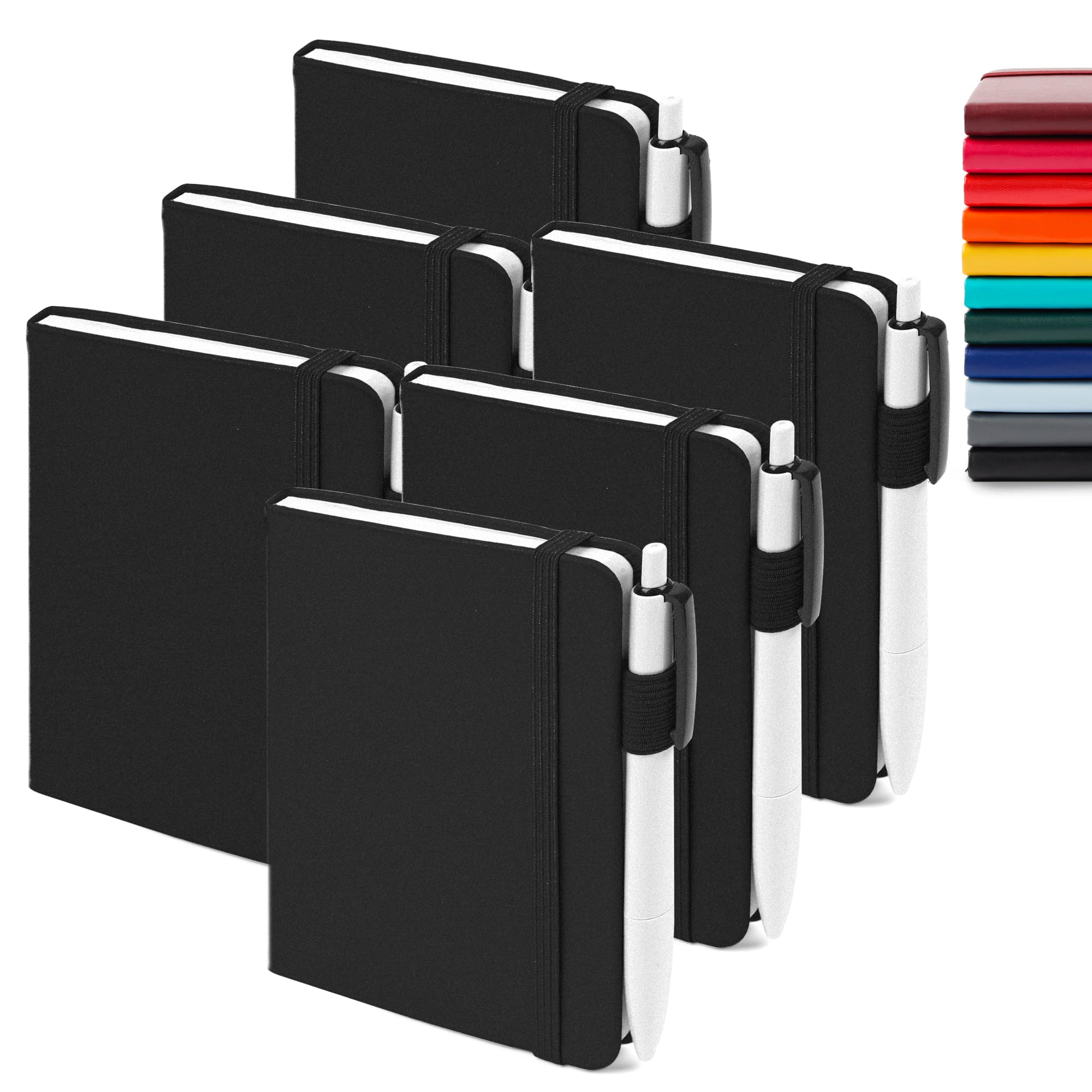 feela 6 Pack Pocket Mini Notebooks Bulk, Small Cute Memo Notepads Hardcover College Ruled Lined Journals with Pen Holder for School Business Work, with 6 Black Pens, 3.5”x 5.5”, A6, Black