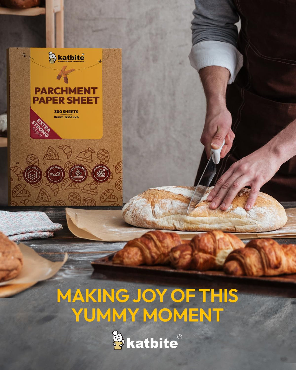 Katbite 300 Sheets 12x16 in Parchment Paper Unbleached, Heavy Duty Baking Paper Non-Stick, Extra Strong Parchment Sheets for Air Fryer, Grilling, Steaming Cooking Bread Cake and Wrapping Foods