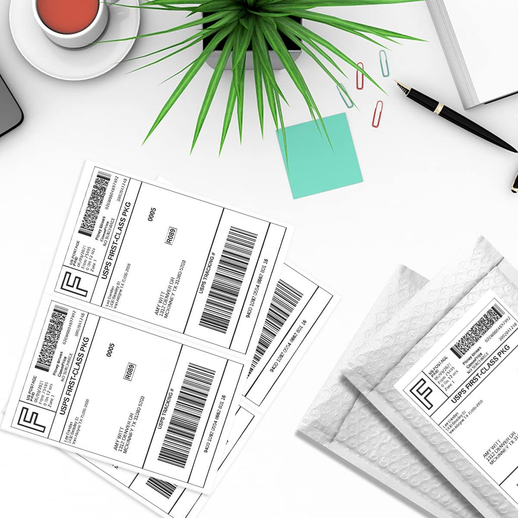BESTEASY 200 Half Sheet Self Adhesive Shipping Labels for Laser and Ink Jet Printers, White Blank (100 Sheets, 200 Labels)