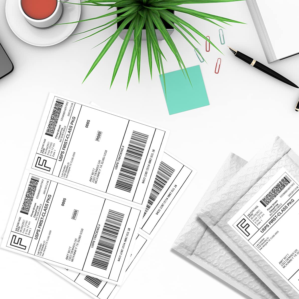 BESTEASY 200 Half Sheet Self Adhesive Shipping Labels for Laser and Ink Jet Printers, White Blank (100 Sheets, 200 Labels)