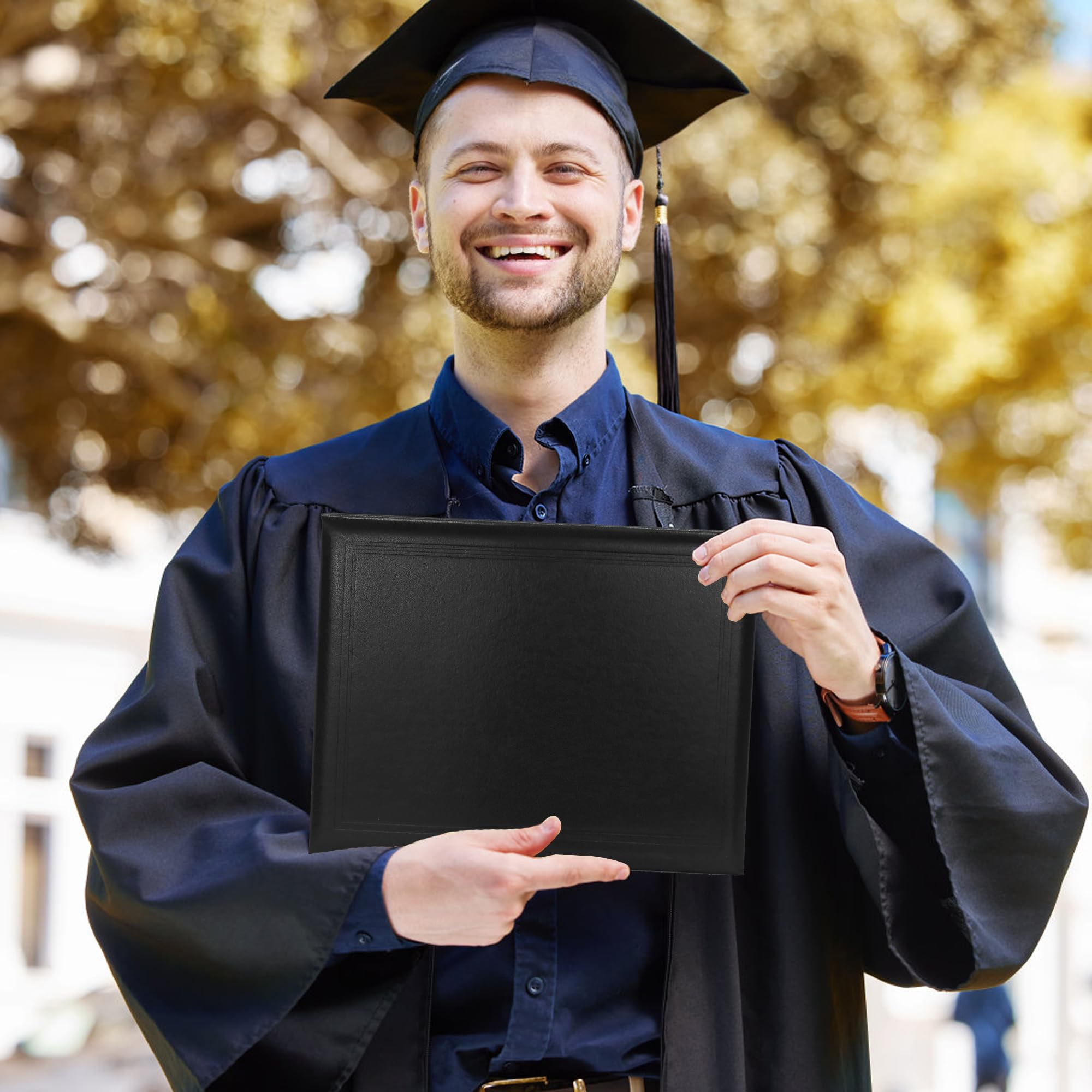 GraduatePro Diploma Cover 8.5x11 Graduation Covers Certificate Document Holder Smooth Leather Letter Size Black