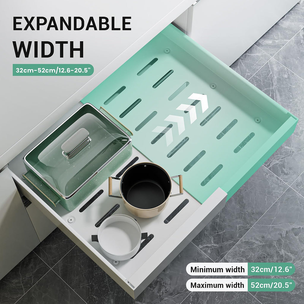 Expandable Pull Out Cabinet Organizer, 12.6"-20.5" Pull Out Drawers for Kitchen Cabinets, Slide Out Drawers for Kitchen Cabinets, Slide Out Drawers Organizer, Fixed with Adhesive Nano (White, 1pc)