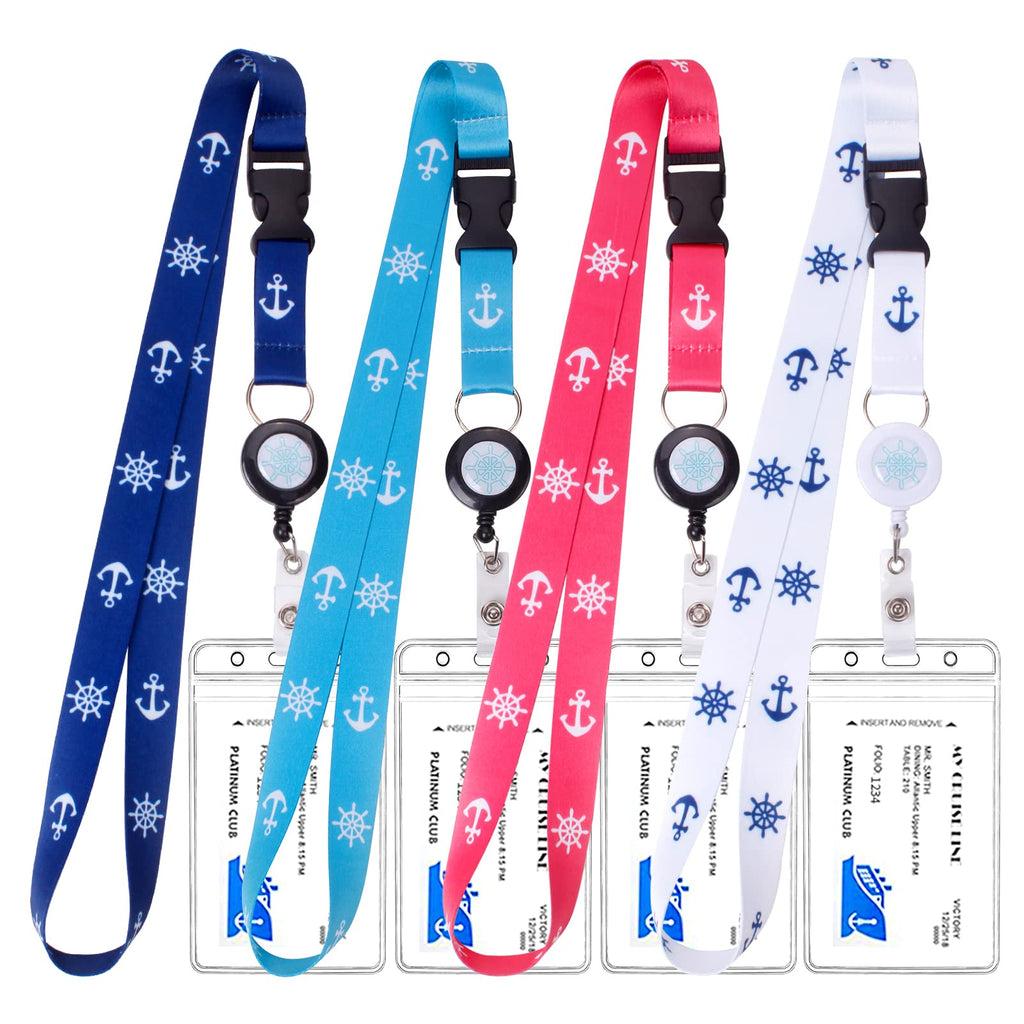 Retractable Waterproof Lanyard with ID Badge Reel Holder & Detachable Buckle for Ships Key Cards, Cruise Essentials & Must Have Accessories (4 Colors)