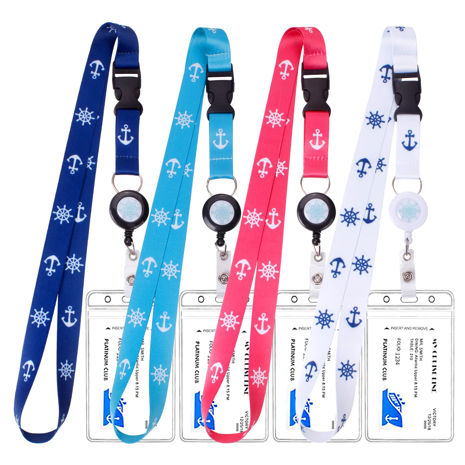 Retractable Waterproof Lanyard with ID Badge Reel Holder & Detachable Buckle for Ships Key Cards, Cruise Essentials & Must Have Accessories (4 Colors)