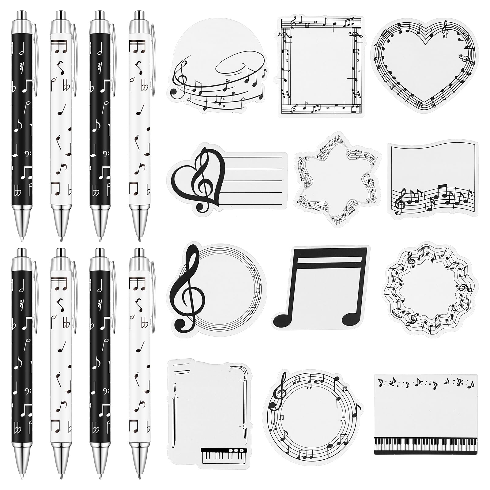 LIUBUJINGYING 48 Pcs Music Sticky Notes Music Themed Sticky Note Pads with Musical Note Ballpoint Pens Musical Note Message Reminder Writing Memo Page for Piano Teacher Appreciation Gift Office