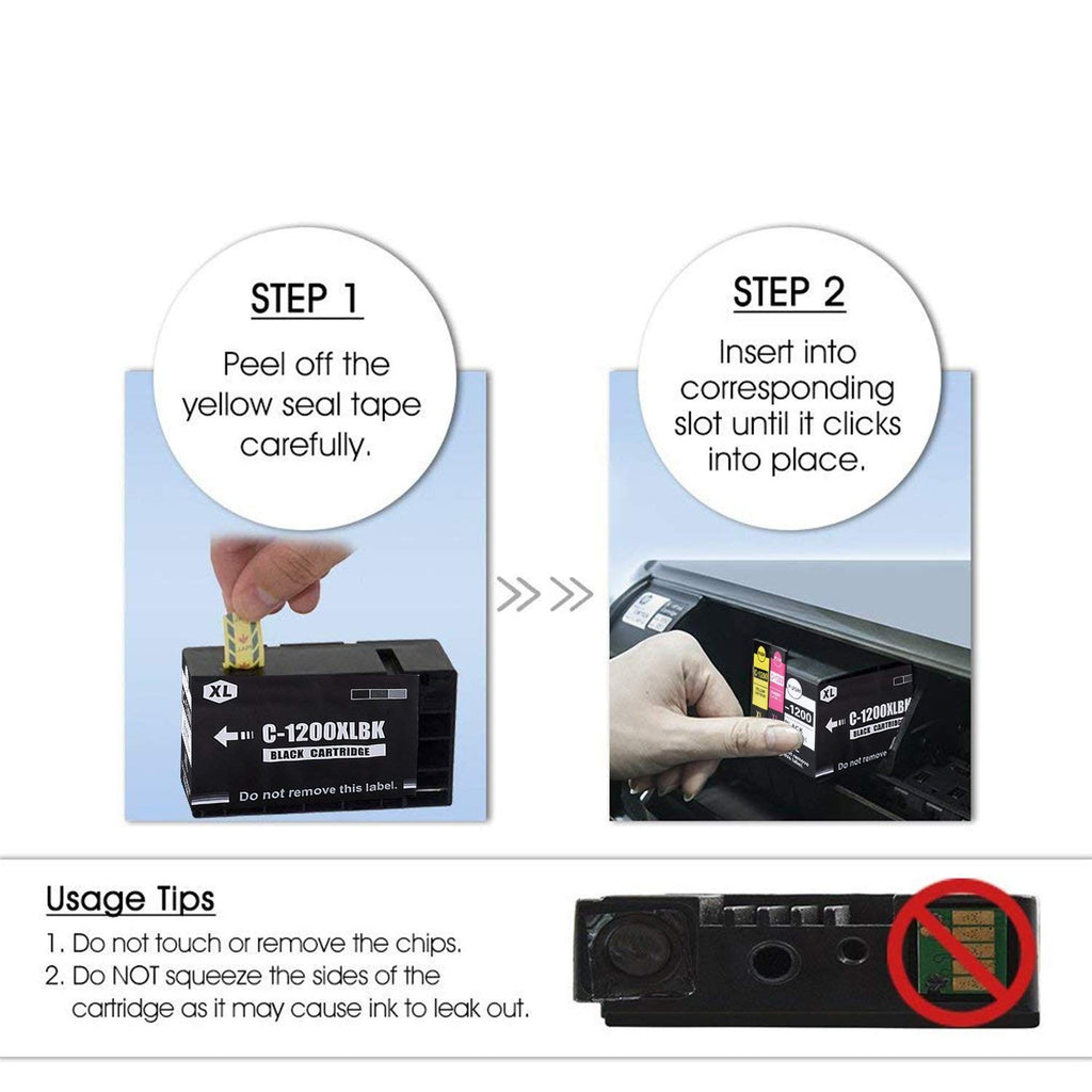 5P PGI- 1200 XL Compatible Ink Cartridge, Pigment Ink Tank Replacement for Canon PGI-1200XL (2 Black, 1 Cyan, 1 Magenta, 1 Yellow), Compatible with Canon Inkjet Printer Models Maxify MB2320 MB2720 MB2020 MB2120 MB2350 MB2050