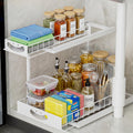 JAQ Under Sink Organizer for Kitchen, 2 Tier Pull Out Sliding Cabinet Organizer, Heavy Duty Metal Under Cabinet Storage for Kitchen Sink, Double Slide Out Drawers (White, 1 Pack)