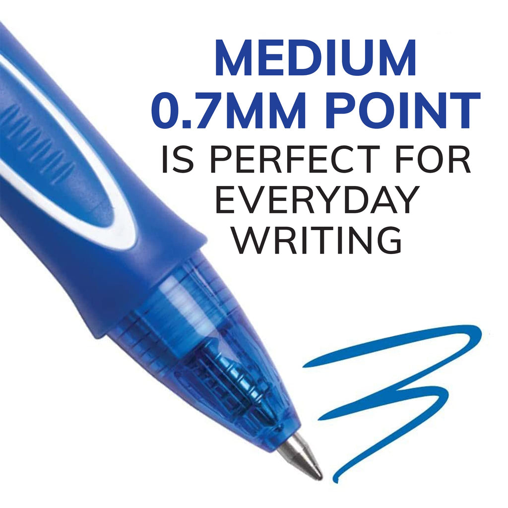 BIC Gelocity Quick Dry Blue Gel Pens, Medium Point (0.7mm), 12-Count Pack, Retractable Gel Pens With Comfortable Full Grip