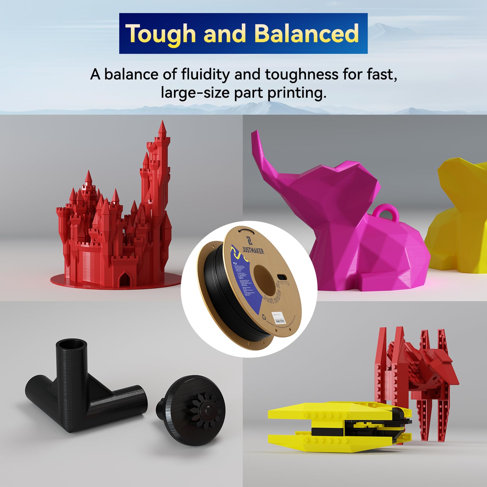 JUSTMAKER PLA 3D Printer Filament, Upgrade Cardboard Spool, Print with Most 3D Printers, Dimensional Accuracy +/-0.03mm, 1.75mm, 1kg， Proccess Magenta