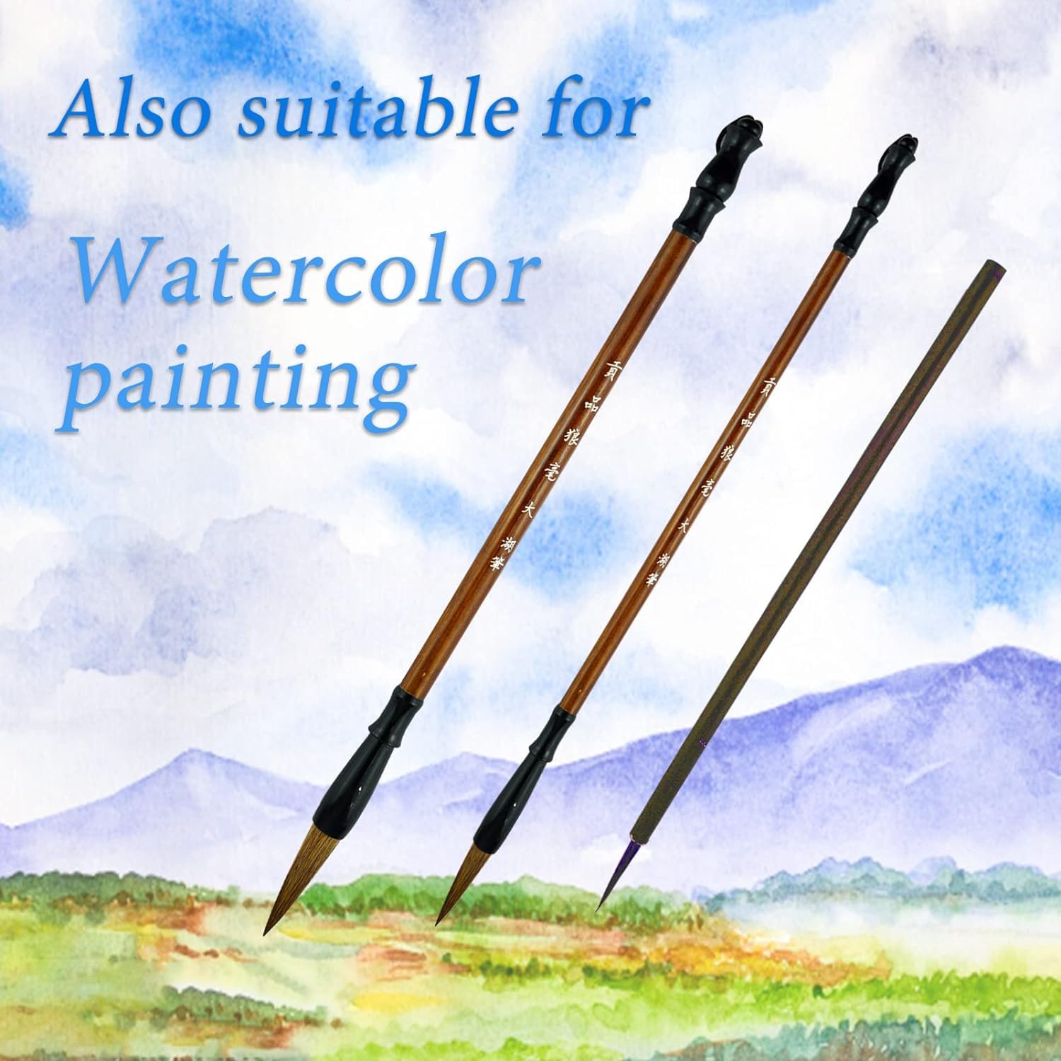 Chinese Calligraphy Brush, Chinese Brush Calligraphy Set with 10 Mixed Sizes Chinese Calligraphy Pen for Watercolour Painting Drawing Kanji Japanese Writting (with Holder)