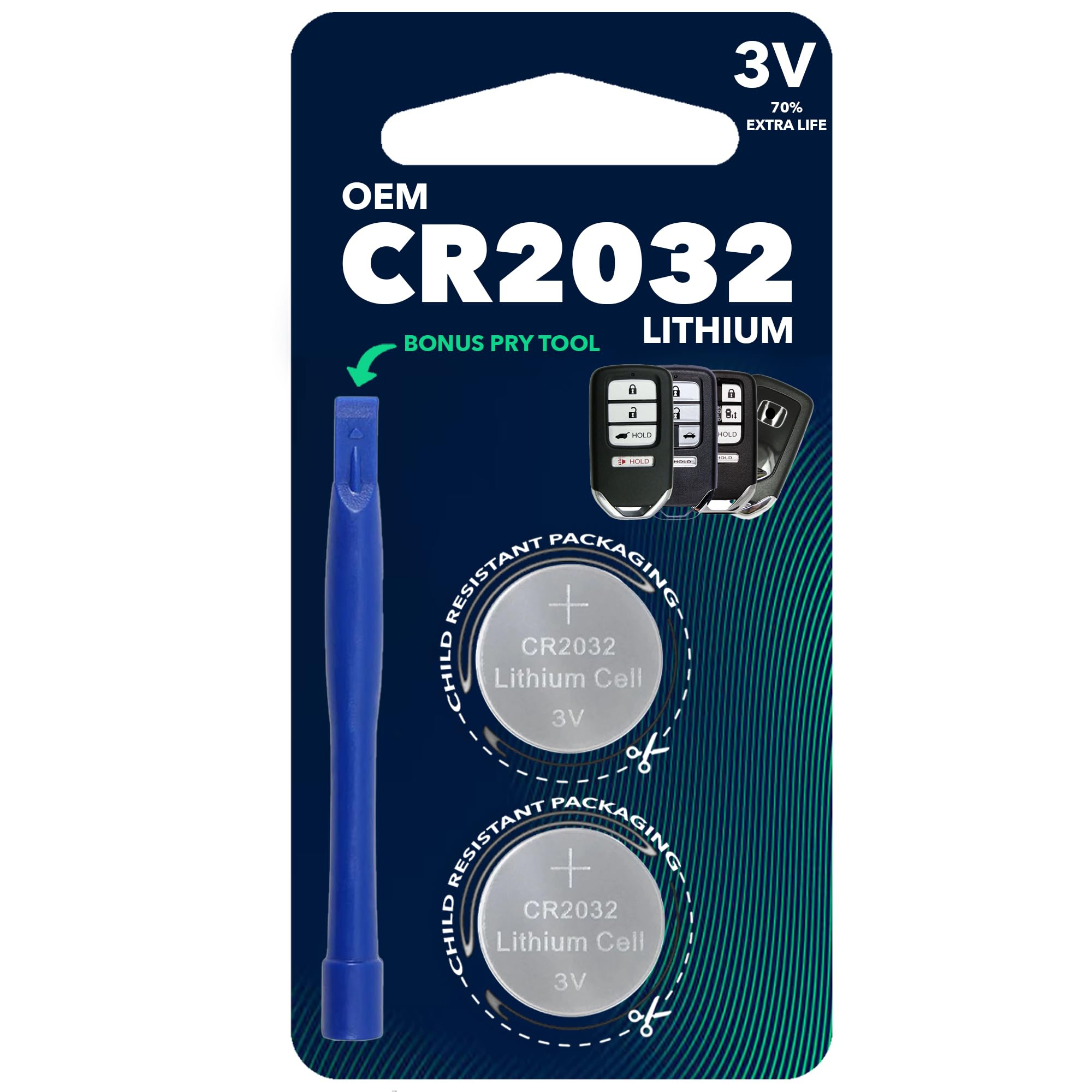 CR2032 OEM (with Tool) Remote Key Fob Battery for Honda fits 2015-2024 Accord Civic CR-V Pilot Odyssey, 2-Pack