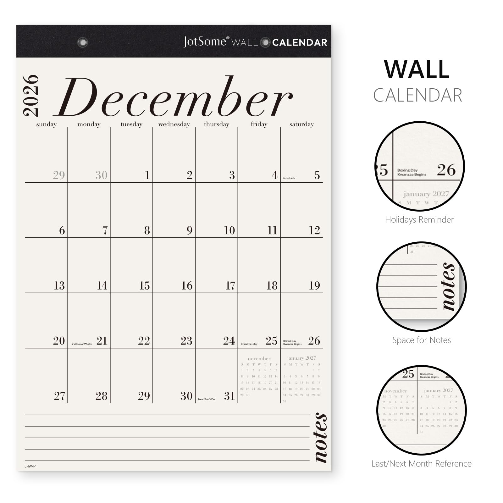 Jotsome Wall Calendar 2026-2027, 18 Months Large Monthly Calendar from Now to June 2027, 12"x17", Large Day Block, Hanging Wall Calendar with Notes for Home & Office Organizing, Minimalist