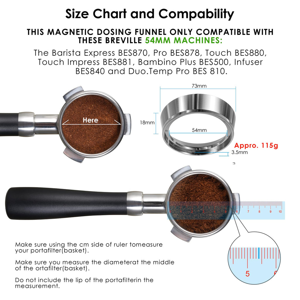 54mm Magnetic Dosing Funnel V2, MATOW Stainless Steel Espresso Dosing Ring with 8 Magnets Compatible with Breville 54mm Portafilter
