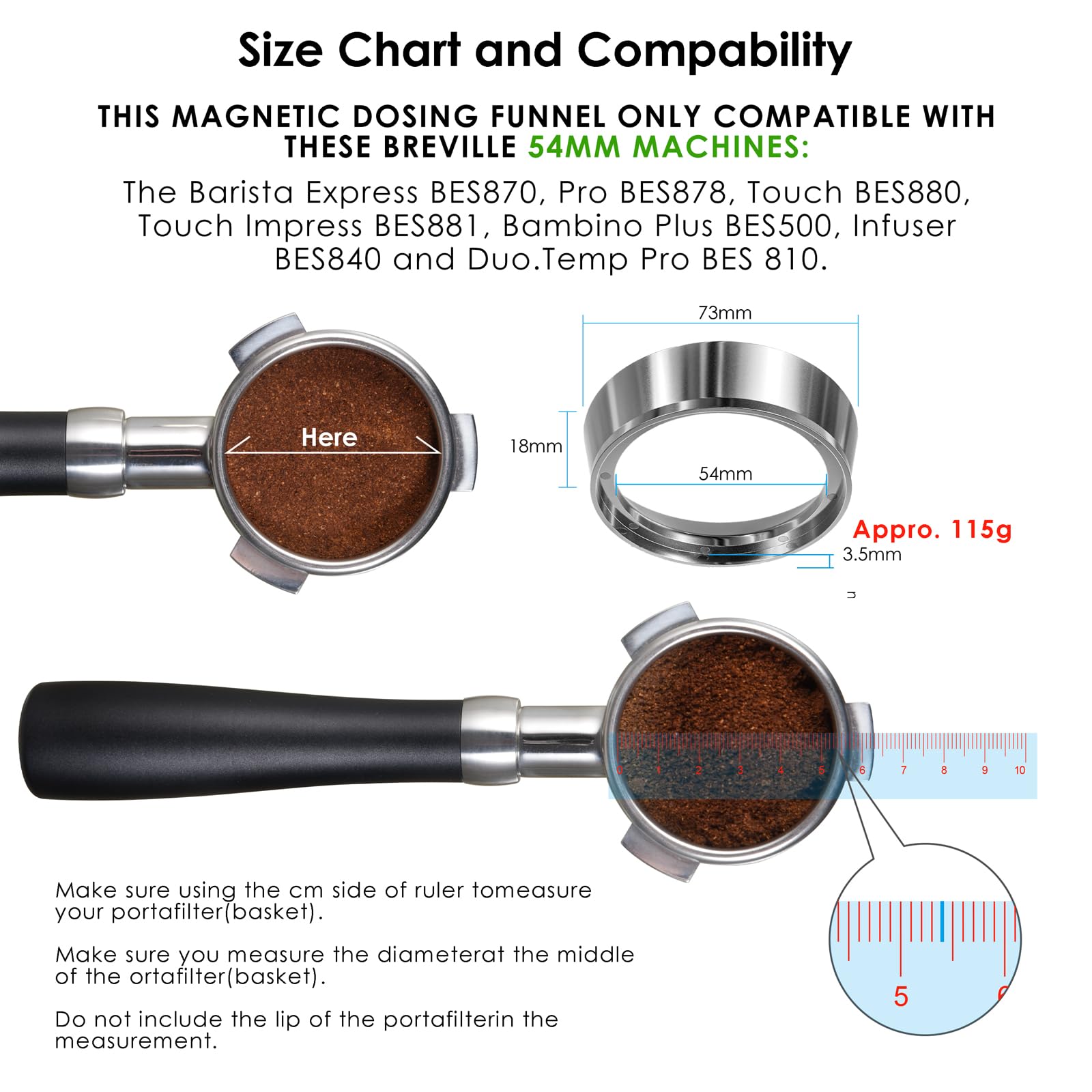 54mm Magnetic Dosing Funnel V2, MATOW Stainless Steel Espresso Dosing Ring with 8 Magnets Compatible with Breville 54mm Portafilter