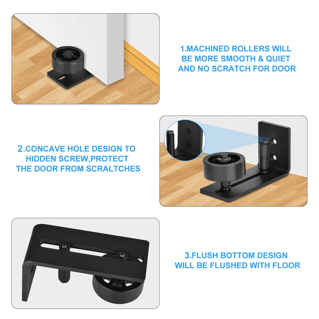 Sliding Barn Door Floor Guide 2pack, Bottom Adjustable Heavy Duty Carbon Steel Barn Door Track Stay Roller, with Mute Pad, Black