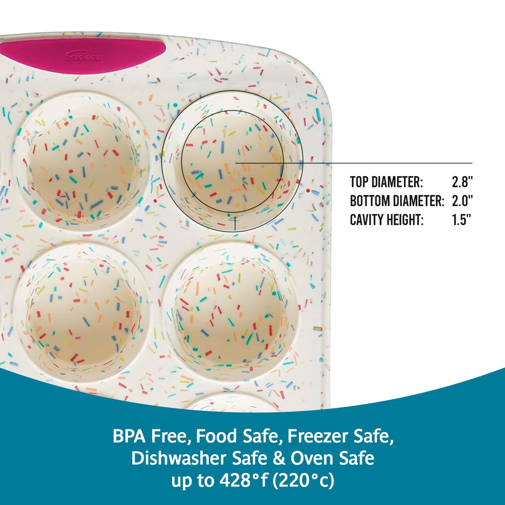 Trudeau Structured Silicone Cupcake and Muffin Pan with Integrated Steel Structure, 12 Cup, Confetti/Fuschia