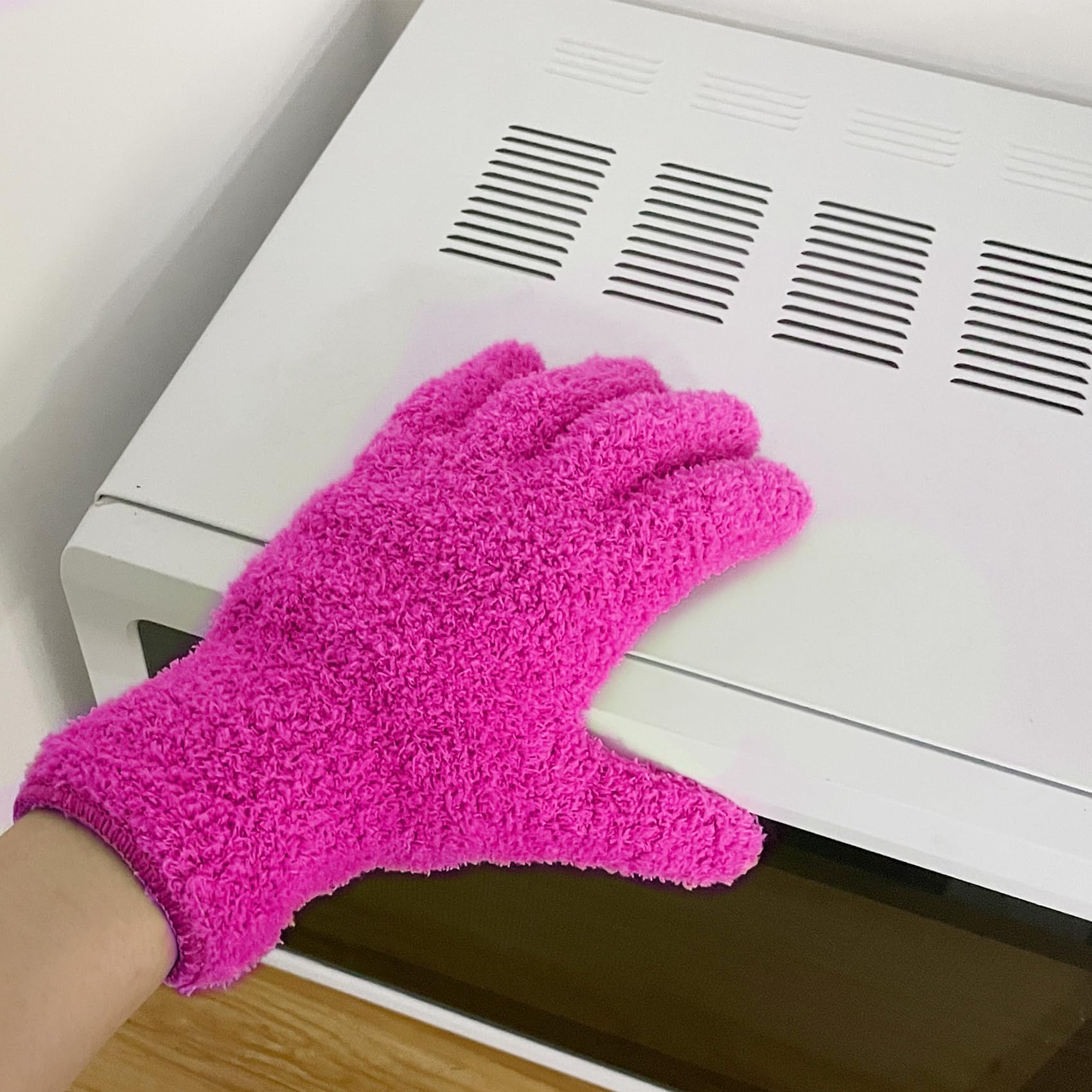 Ikosora 3 Pairs Microfiber Dusting Gloves for House, Car, and Plant Leaf Cleaning - Reusable Mitt for Blinds - Blue, Rose, Purple