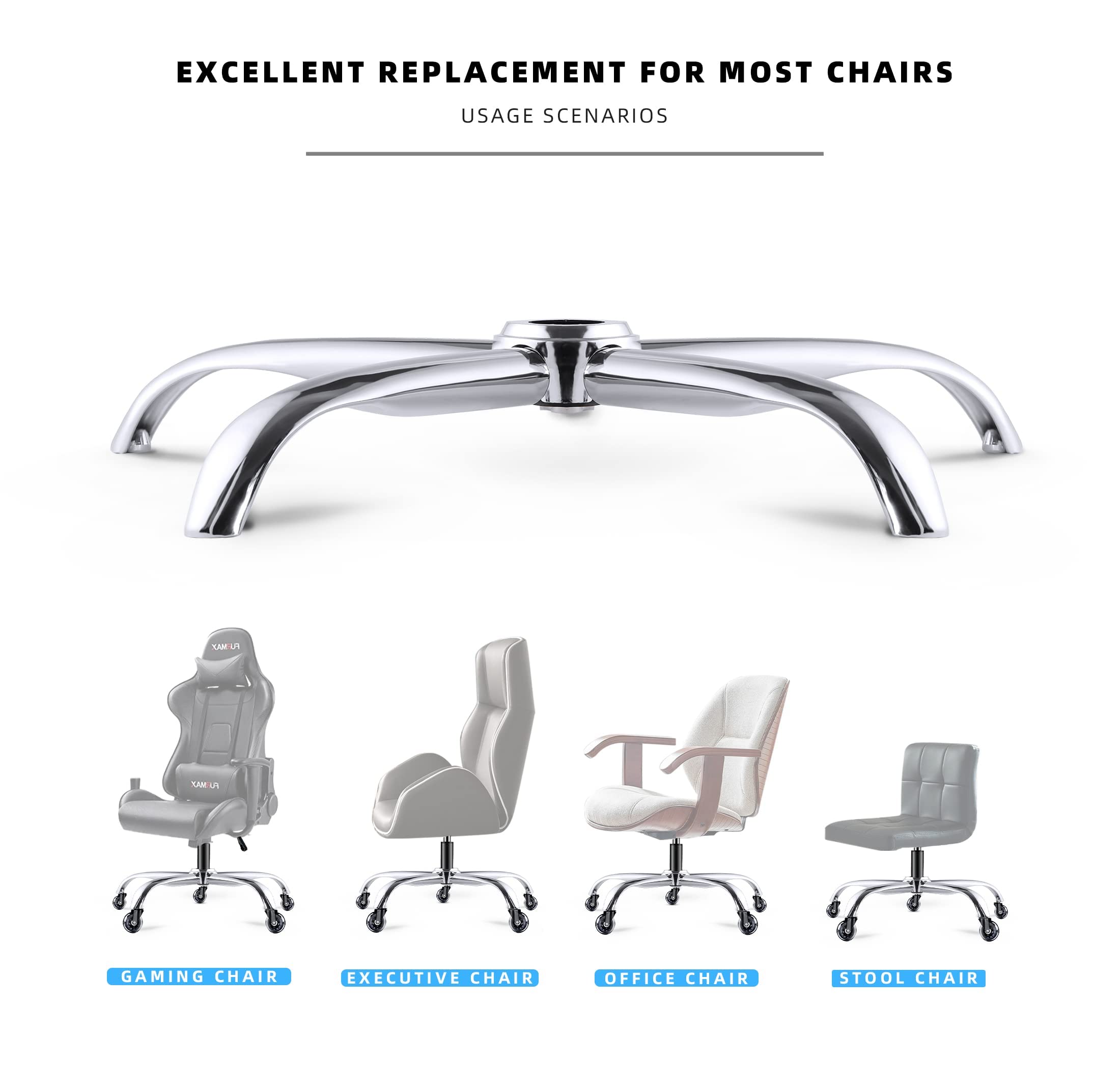 Sytopia Heavy Duty Office Chair Base Replacement, 2500LBs, 28", Metal Desk Chair Base with Universal Gas Cylinder Hole and Casters, Silver