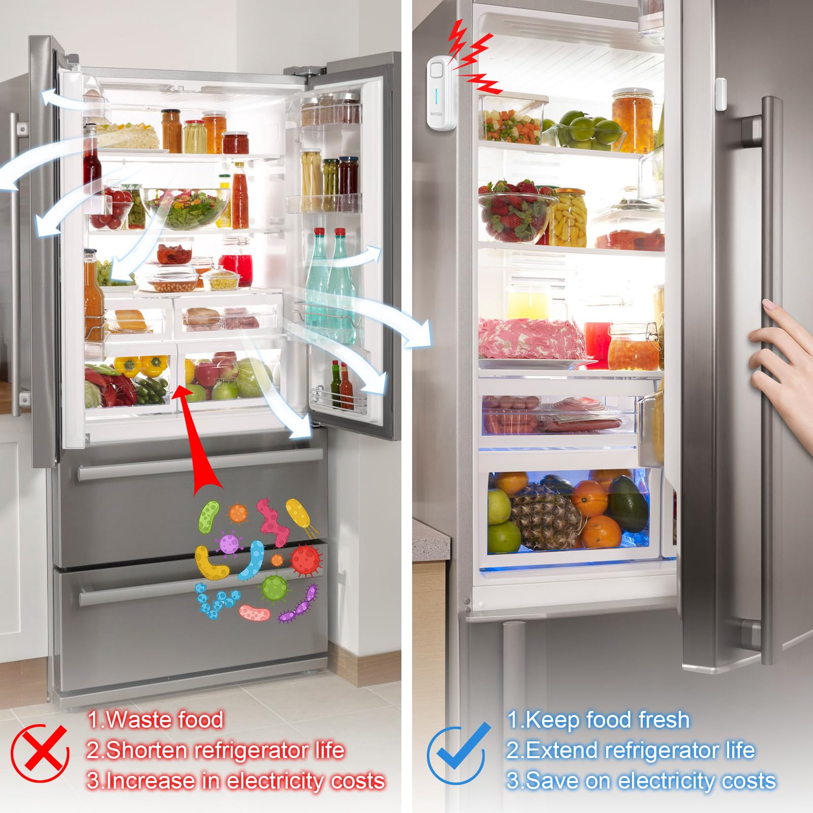 DAYTECH Freezer Door Alarm Freezer Alarm with Delay 60/120/180/240 Seconds Wireless Door Sensor When Left Open Fridge Alert with 0-120dB Adjustable Volume Levels, 1 PC