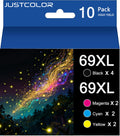 JUSTCOLOR Remanufactured Ink Cartridge Replacement for T069 69 Work for Stylus C120 NX100 NX110 NX115 NX200 NX300 NX400 NX410 NX510 CX7400 CX6000 CX5000 CX8400 (4 Black 2 Cyan 2 Magenta 2 Yellow)