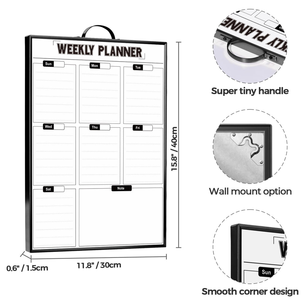 Sliandtelly Weekly Planner Dry Erase Calendar for Wall Hanging, 16"x12" Aluminum Frame Whiteboard Calendar with Handle, Portable White Board as Office to Do List, Meal Planner for Home Kitchen