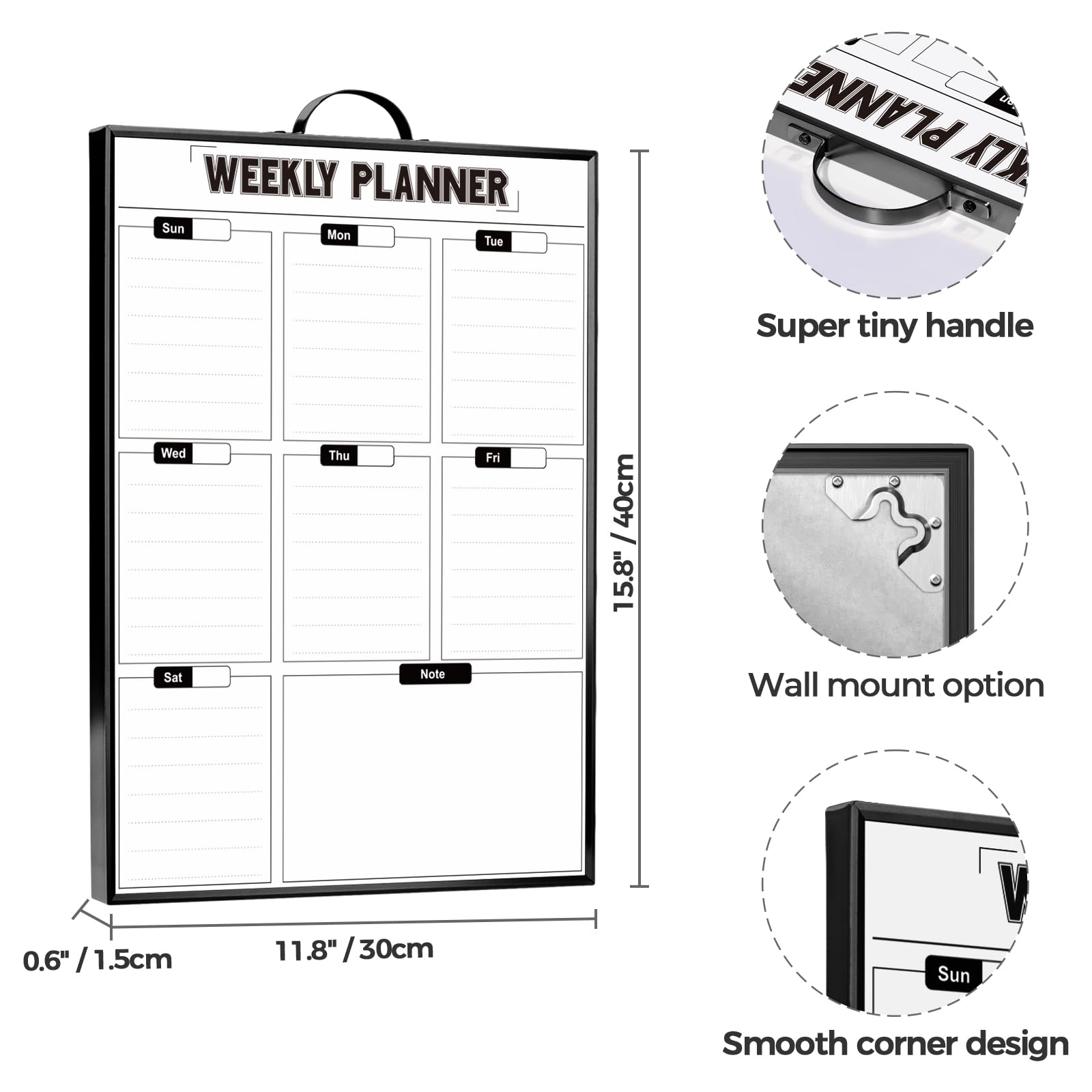 Sliandtelly Weekly Planner Dry Erase Calendar for Wall Hanging, 16"x12" Aluminum Frame Whiteboard Calendar with Handle, Portable White Board as Office to Do List, Meal Planner for Home Kitchen