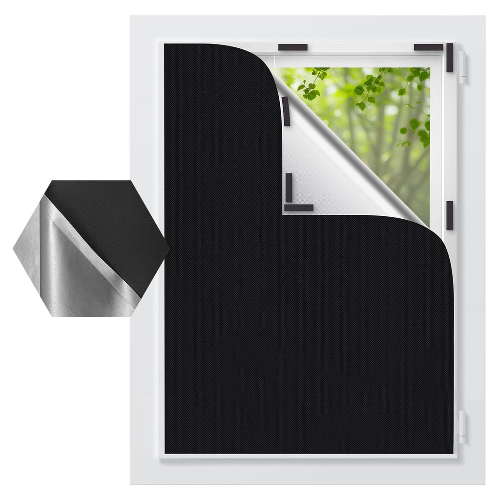 Blackout Curtains for Bedroom 𝟕𝟗" 𝐱𝟓𝟖", 420D Blackout Blinds with 12 Hook and Loop & 18 Adhesive, Travel Bag, Tape Measure, Portable Temporary Blackout Window Cover for Nursery, Travel, RV