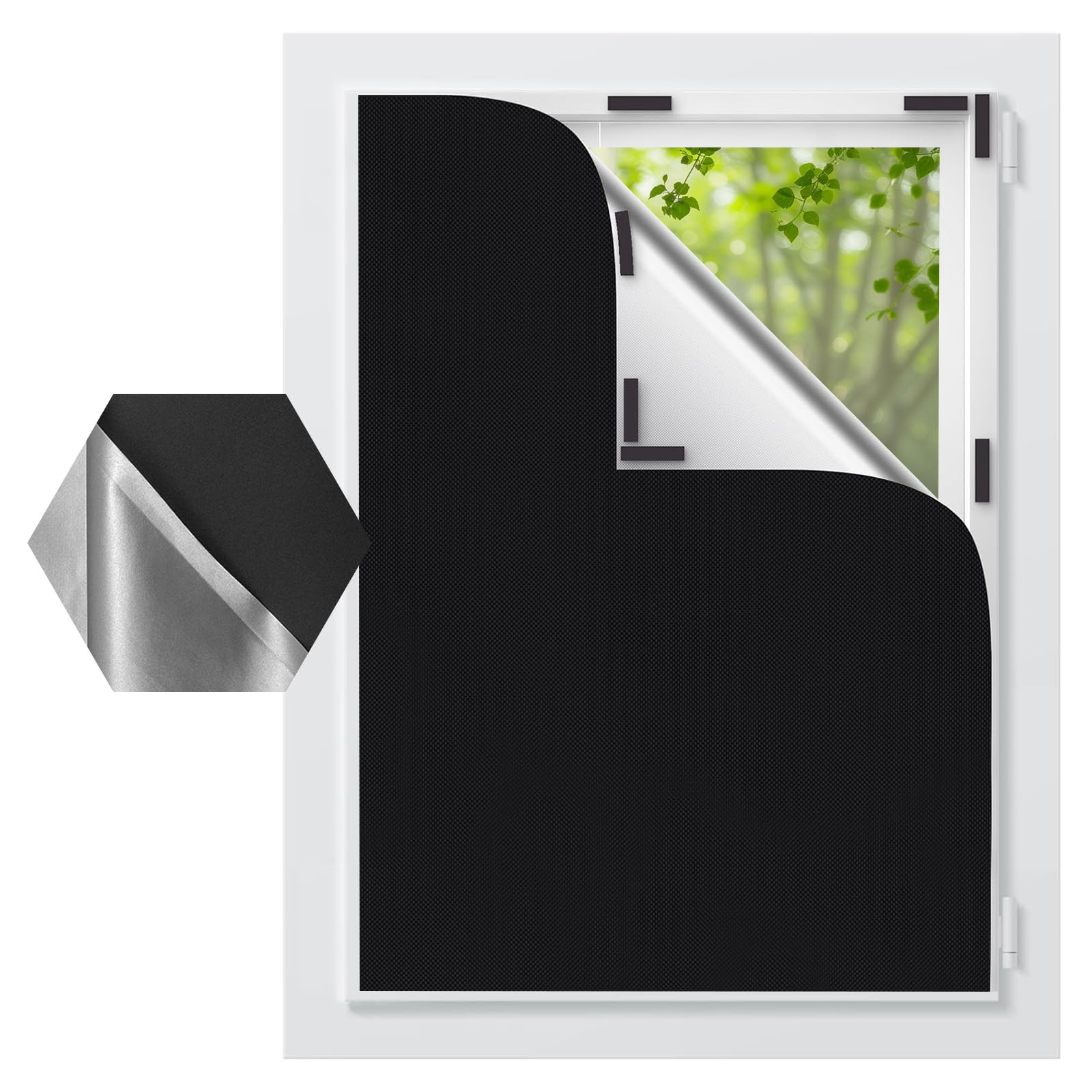 Blackout Curtains for Bedroom 𝟕𝟗" 𝐱𝟓𝟖", 420D Blackout Blinds with 12 Hook and Loop & 18 Adhesive, Travel Bag, Tape Measure, Portable Temporary Blackout Window Cover for Nursery, Travel, RV