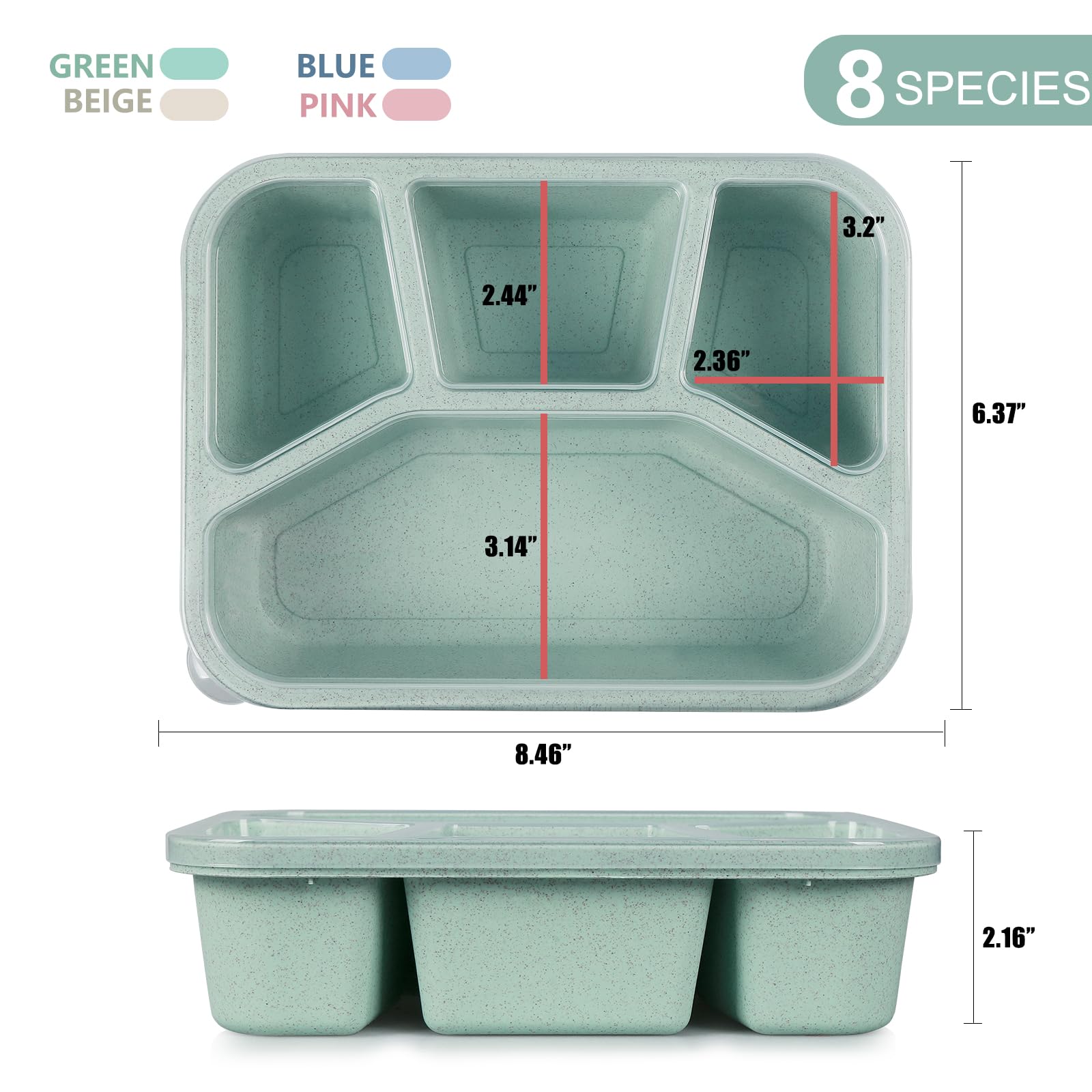 shopwithgreen Bento Box Adult Lunch Box, 4 Compartment Snack Containers, Reusable Meal Prep Food Storage Containers with Lids, Stackable for School, Work, and Travel, 8 Pack