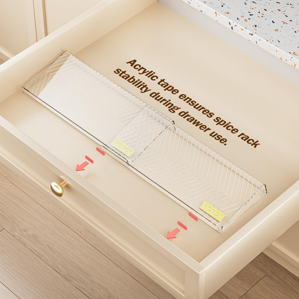 PanPanPal Spice Drawer Organizer, 4 Pack Clear Seasoning Organizer Rack, Kitchen Spice Rack Organizers for Drawer/Countertop (Jars Not Included, Expandable From 11" to 22" Wide)