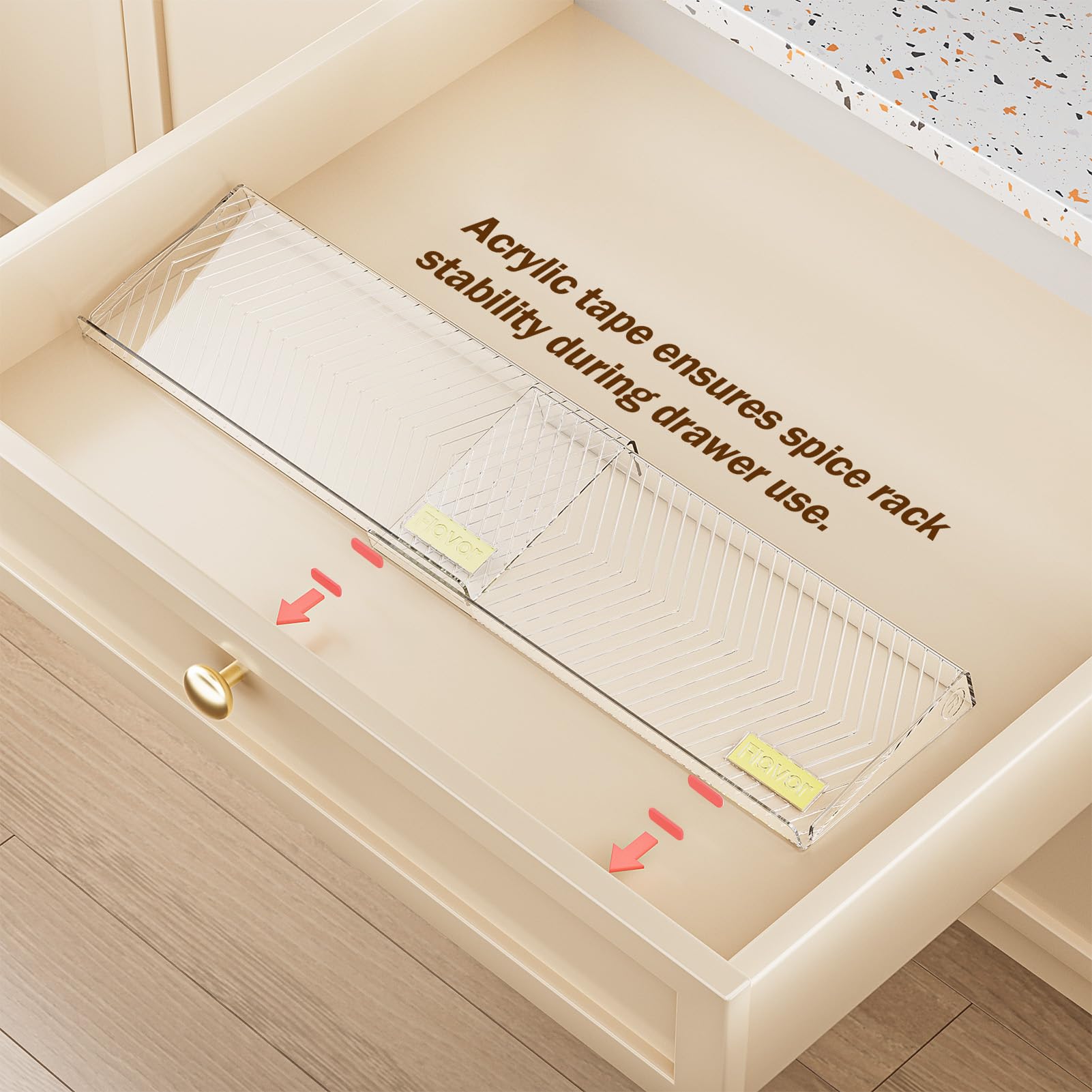 PanPanPal Spice Drawer Organizer, 4 Pack Clear Seasoning Organizer Rack, Kitchen Spice Rack Organizers for Drawer/Countertop (Jars Not Included, Expandable From 11" to 22" Wide)