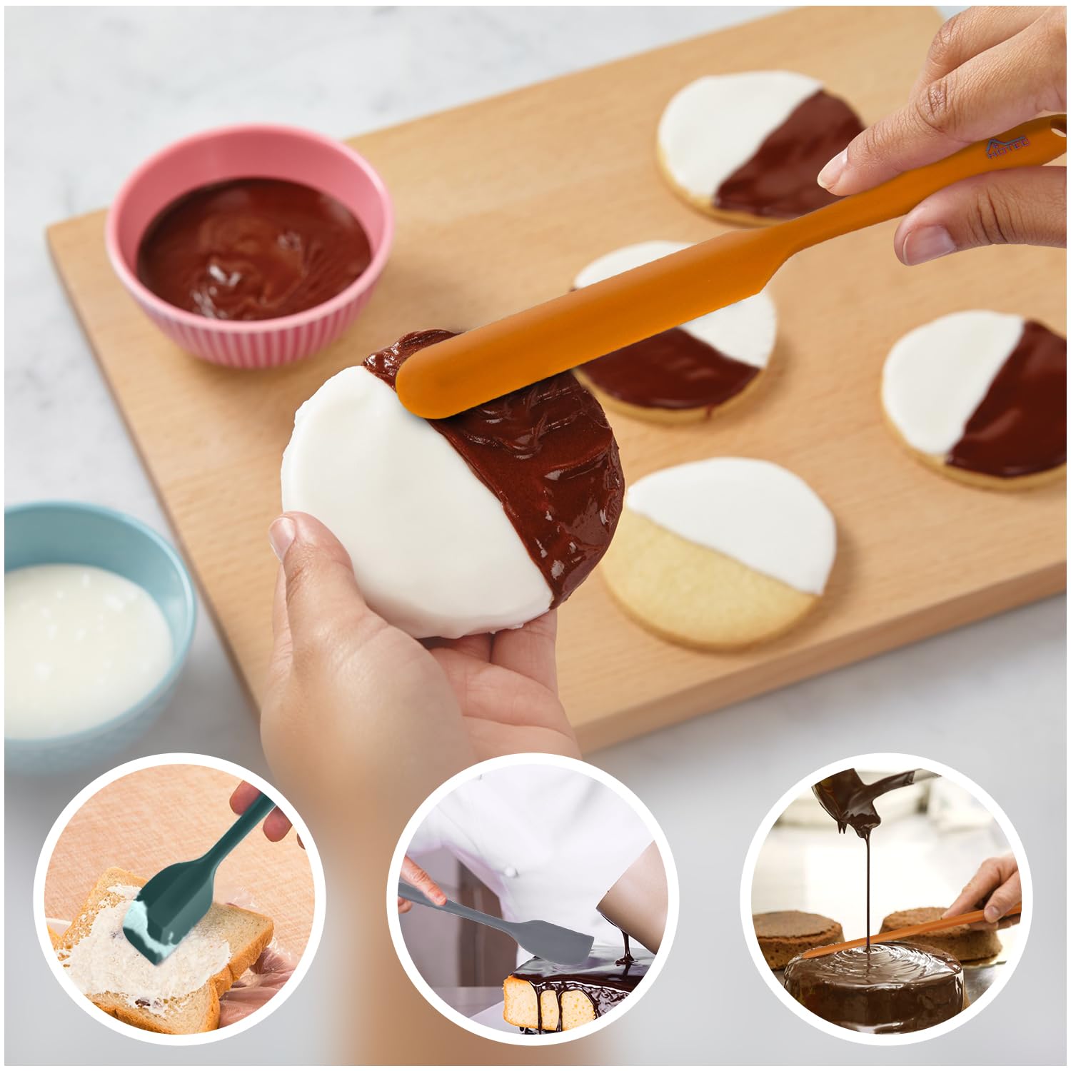 HOTEC Heat Resistant 600℉ Food Grade Silicone Rubber Spatula Set for Baking, Cooking, and Mixing Non Stick Dishwasher Safe BPA-Free Neutral Set of 5