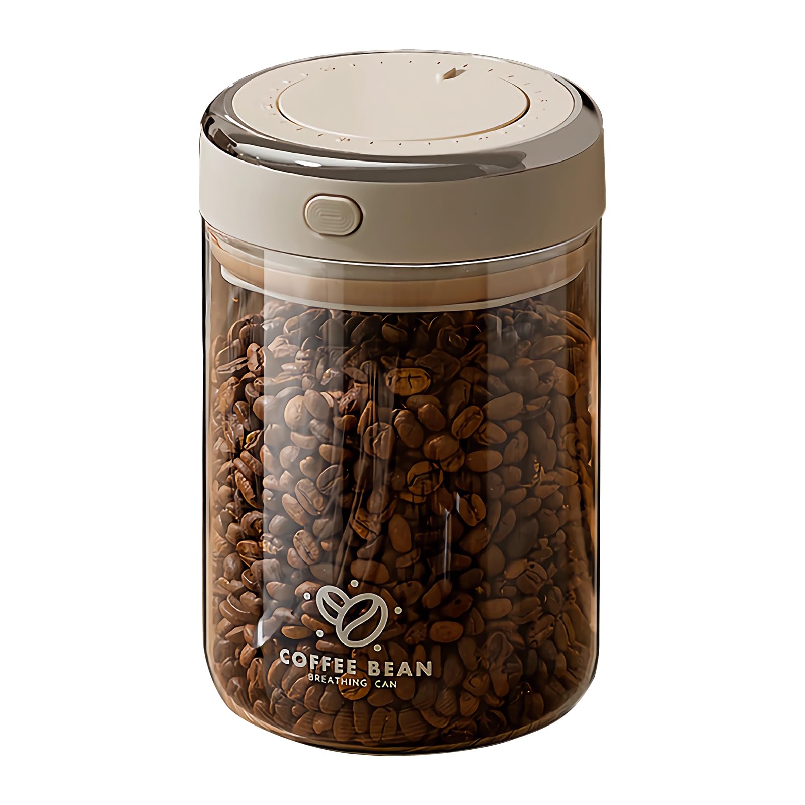 Aerbee Coffee Storage Canister (1.1L) - Coffee Containers with Date Tracker, CO2 Valve Filters, 37 OZ Airtight Coffee Jar, Coffee Storage for Beans, Grounds, Tea, Sugar, Cereal (Beige)
