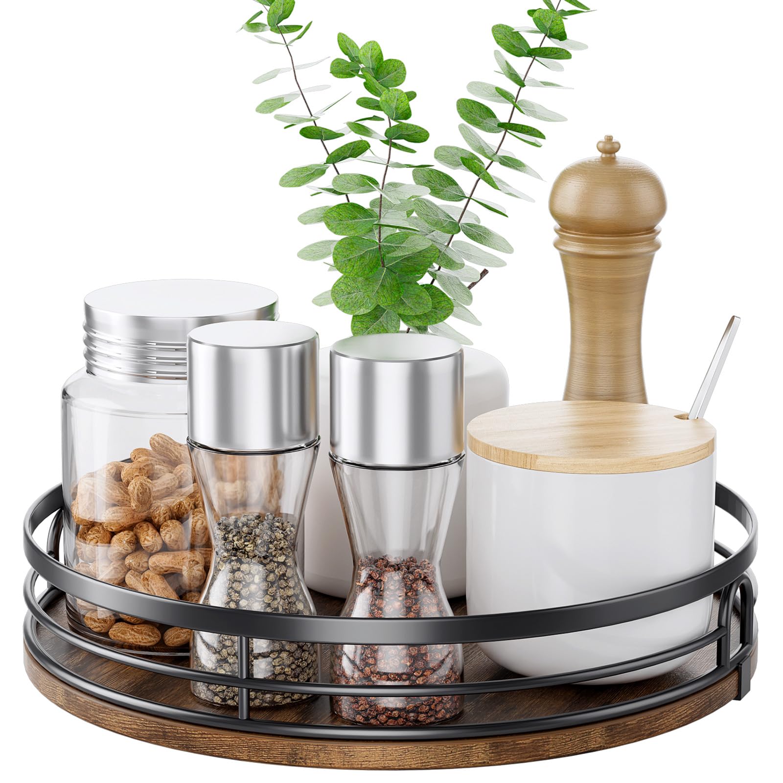 LAMU 12'' Lazy Susan Turntable Organizer for Cabinet, Round Wood Lazy Susan for Table Top, Countertop, Kitchen, Pantry, Spice, Bathroom Vanity, Decor