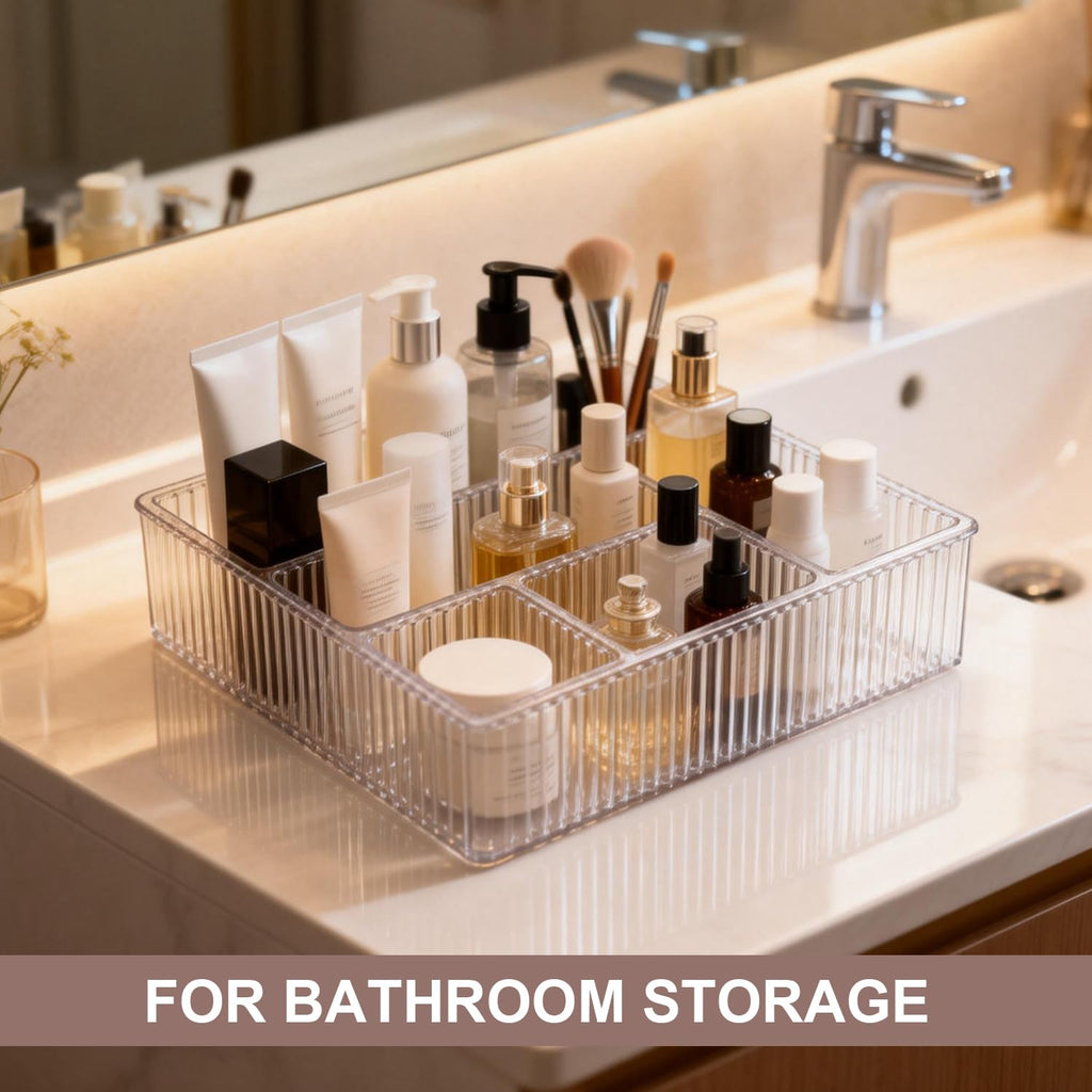 Clear Drawer Organizer Set,7PCS Acrylic Drawer Storage Trays,Stackable makeup divider tray,Plastic Containers,Storage Bins for Makeup,Jewelry, Gadgets,Office,Kitchen, Bedroom,Bathroom