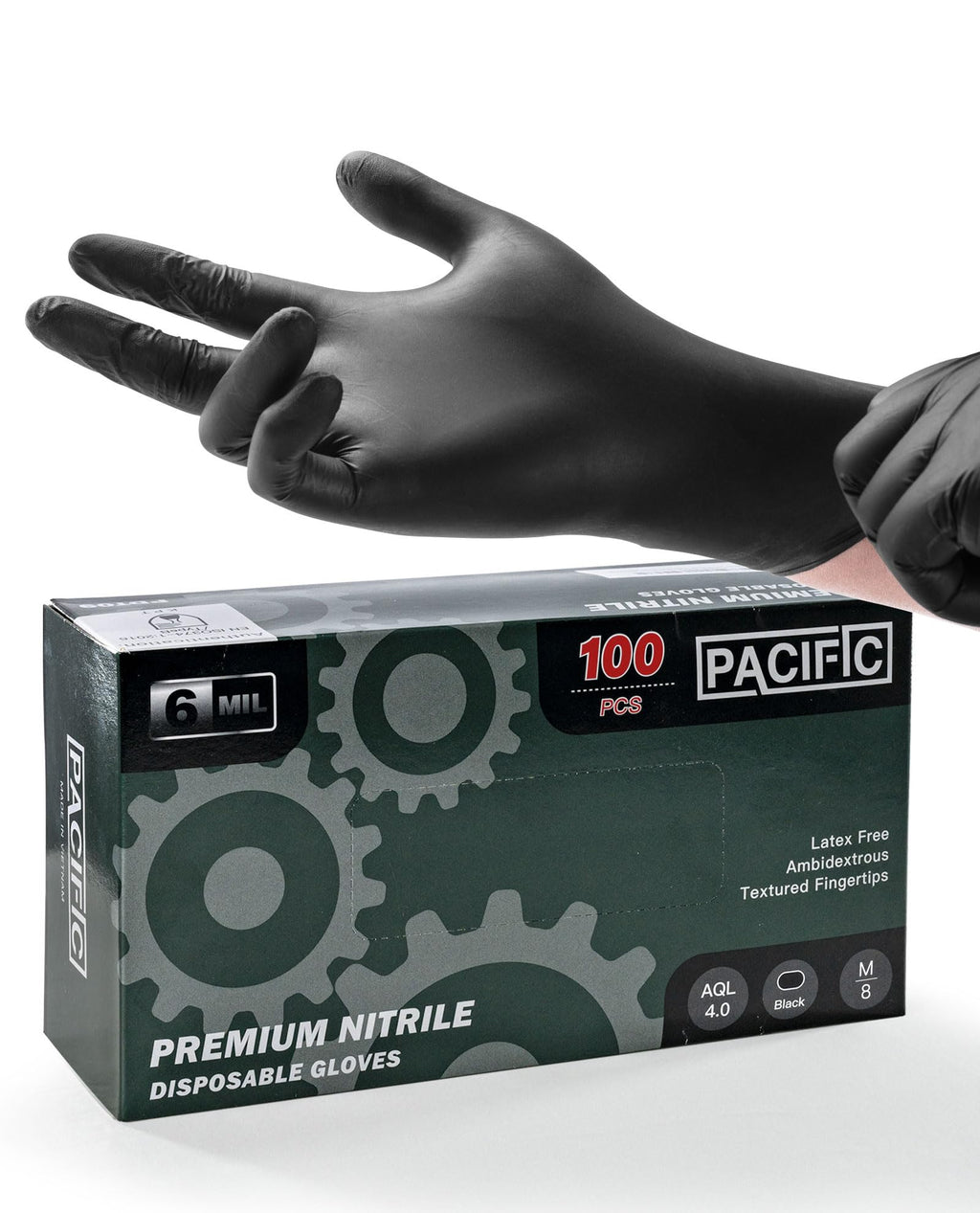 PACIFIC PPE 6-mil Black Nitrile Disposable Gloves, Food-Safe, Cooking & Cleaning, Powder-Free, Heavy-Duty, Textured Fingertips, Latex-Free, 100 Count, Medium