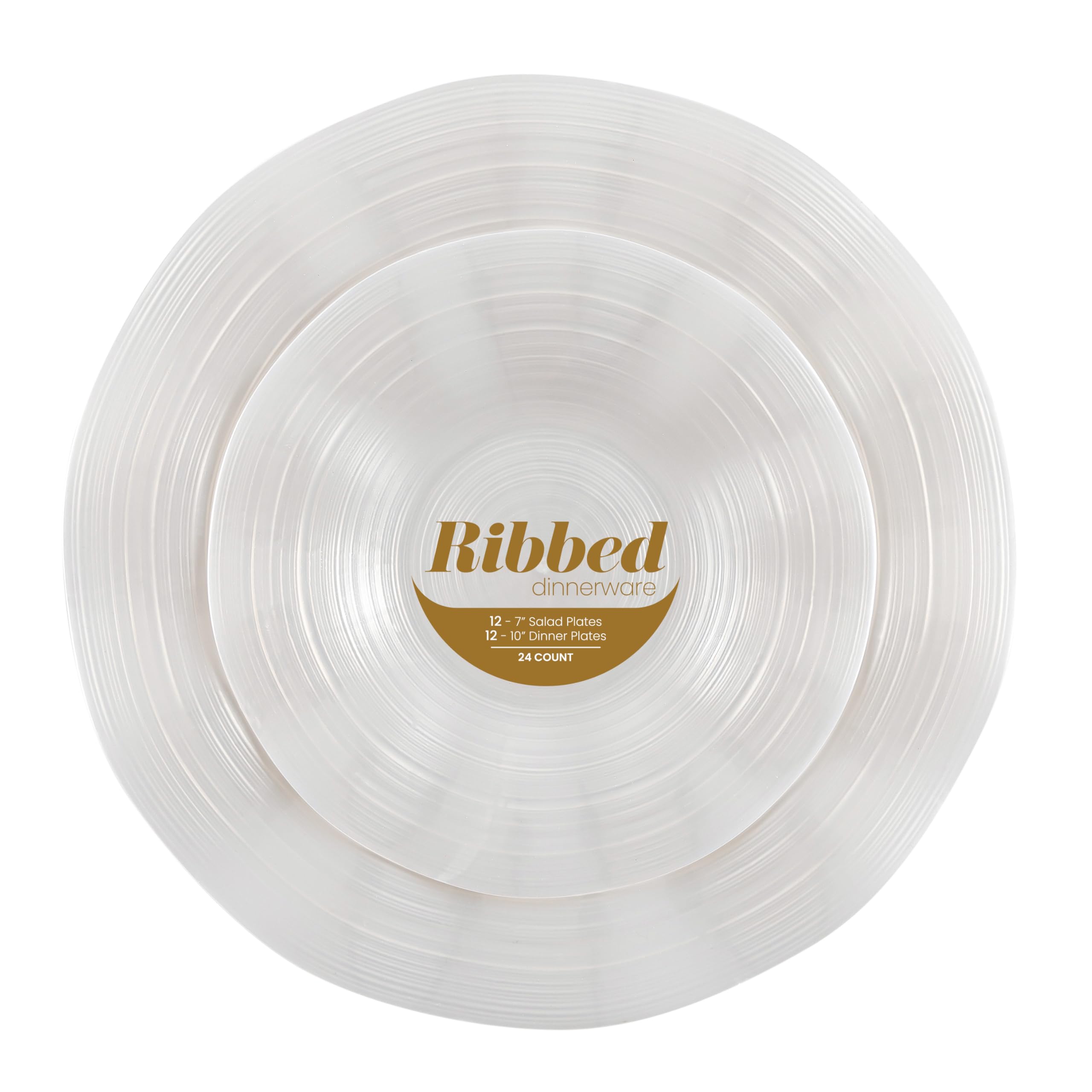PLASTICPRO 24 Piece Combo Plastic Dinner Plates Disposable Plastic Fancy Heavy Duty Party Dishes 7 inch and 10 inch, Pearl White Ribbed