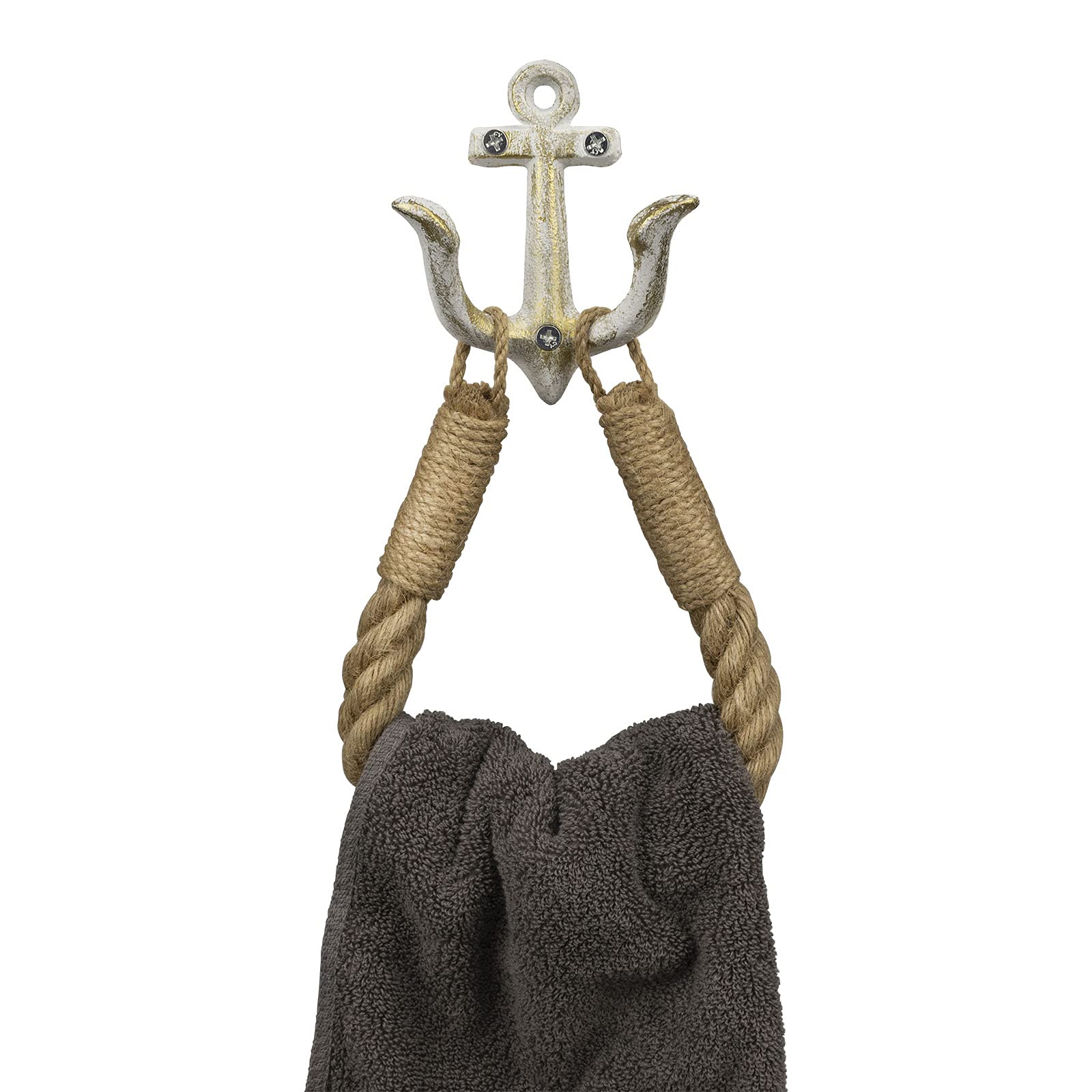 Nautical Rope Toilet Paper Holder Coastal Towel Holder with Metal Hook for Bathroom Decor (White)