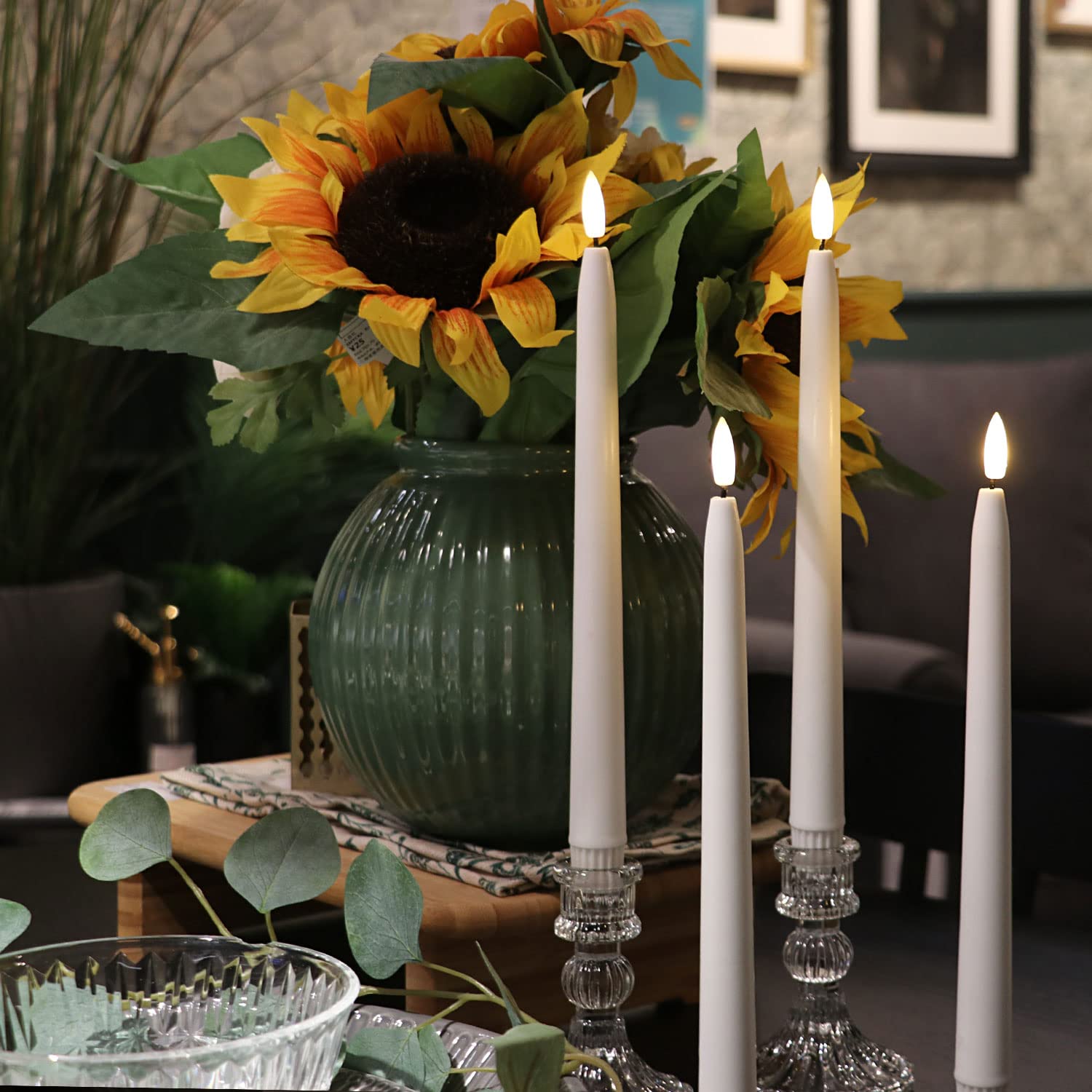 Fanna Flameless Taper Candles with Timer, Battery Operated Led Candles Real Wax Finished, Remote and Batteries Included - H 11’’ Set of 4 (White)