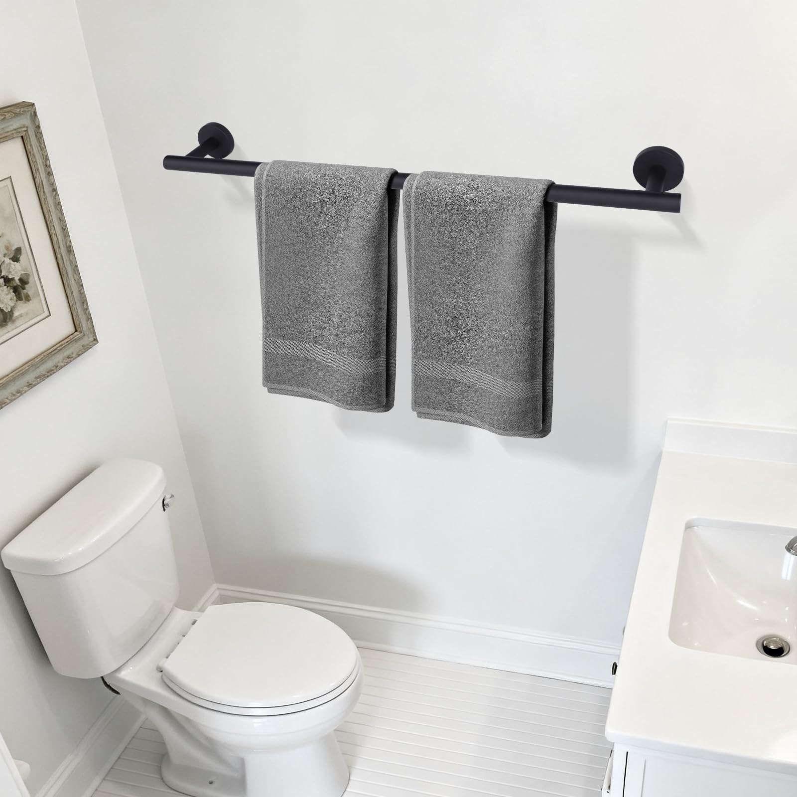 Modern 24 inch Towel Bar Matte Black,Stainless Steel Towel Racks for Bathroom Wall Mounted,Bathroom Towel Holder Black,Towel Rod