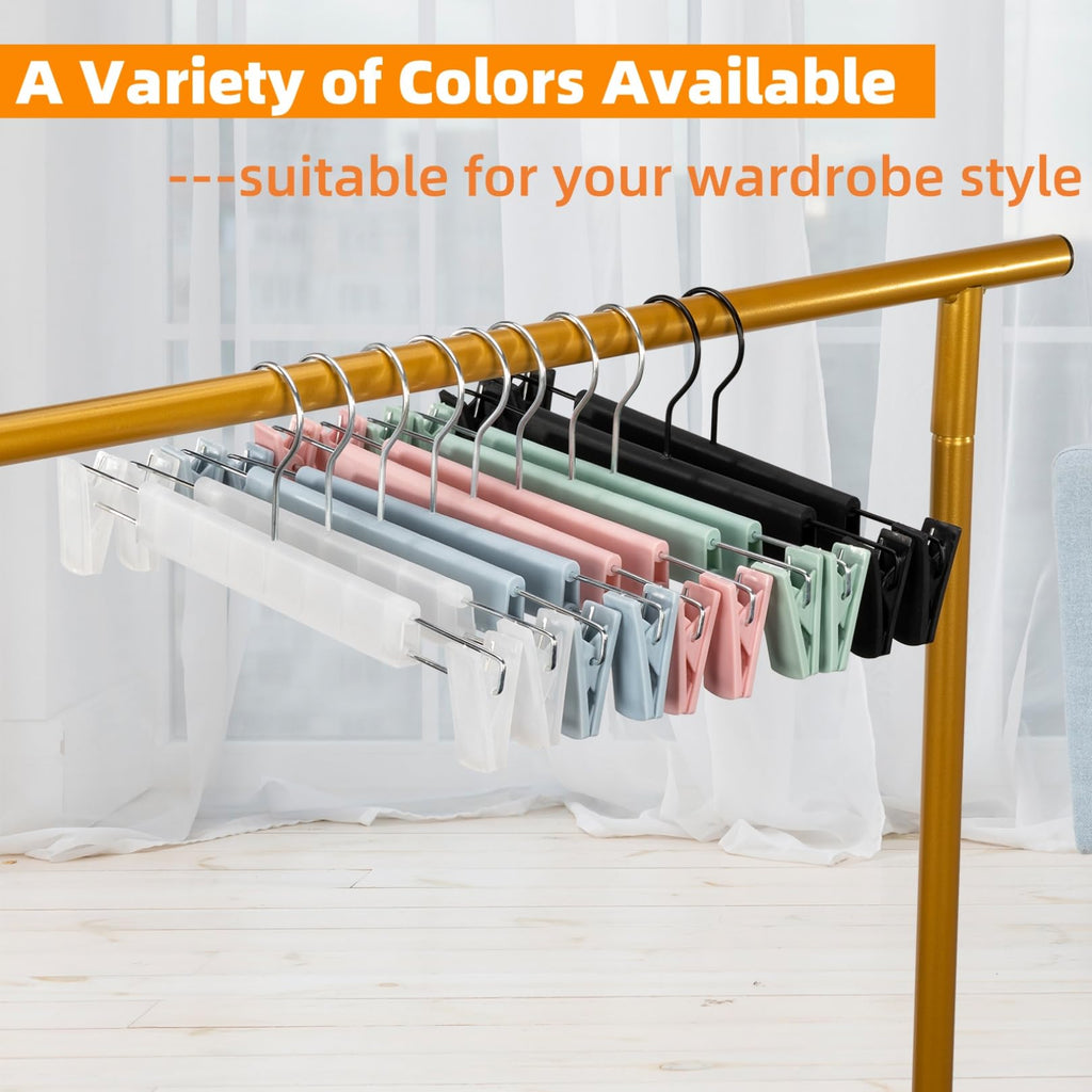 Lamitocs Pants Hangers with Clips, Skirt Hangers, 360 ° Swivel Hooks Space Saving Hangers for Pants, Skirts, Clothes, Jeans (10Pack,Black)