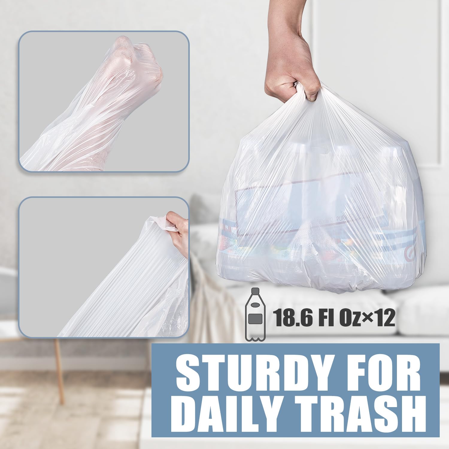 Small Trash Bags 4 Gallon - Unscented 4 Gal Bathroom Trash Bags, Small Garbage Bags for Bathroom Office Bedroom, White 4 Gallon Trash Bag Plastic Mini Small Trash Can Liners, 80 Count