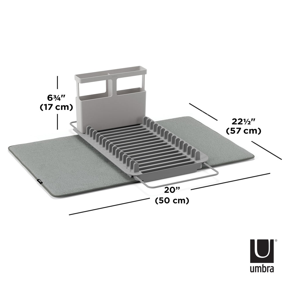 Umbra Udry Dish Rack and Microfiber Drying Mat – Space-Saving Design Folds Up for Easy Storage, Over-Sink Rack, Gray