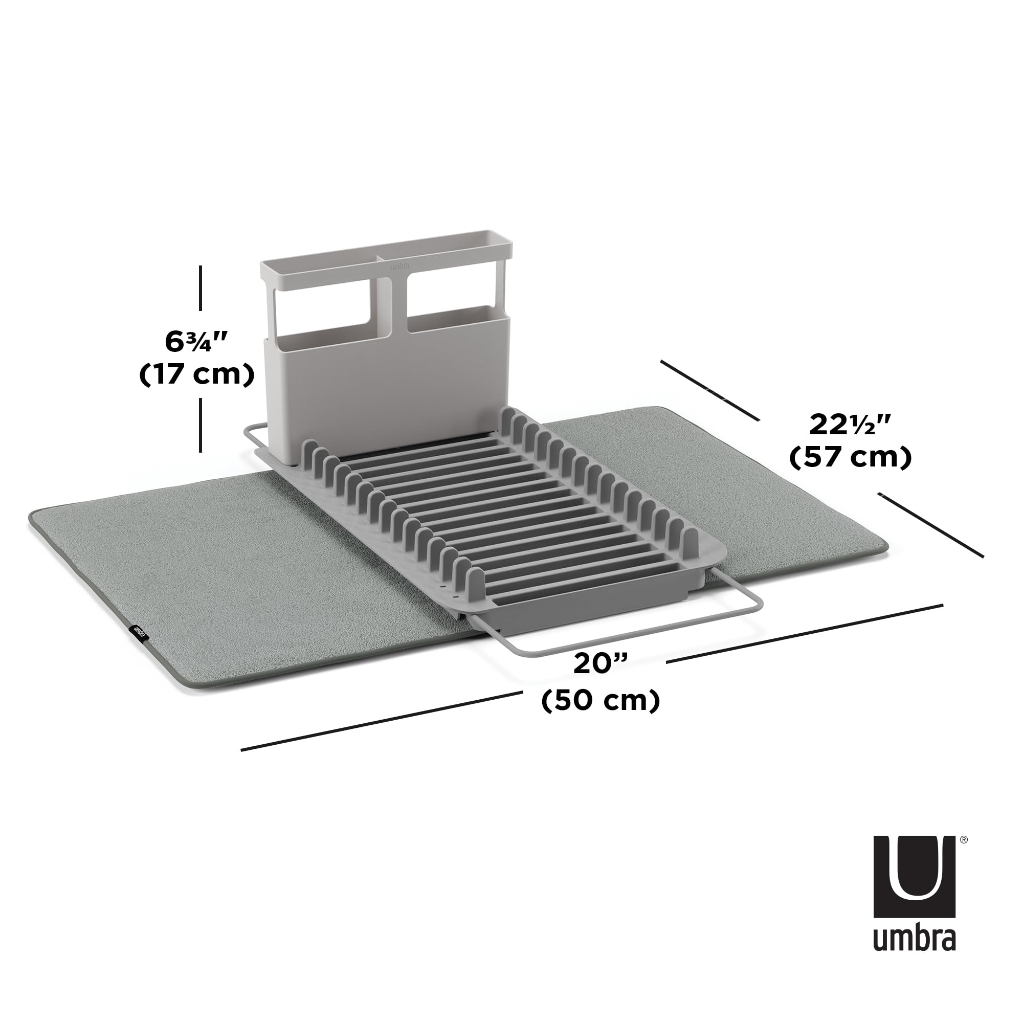 Umbra Udry Dish Rack and Microfiber Drying Mat – Space-Saving Design Folds Up for Easy Storage, Over-Sink Rack, Gray