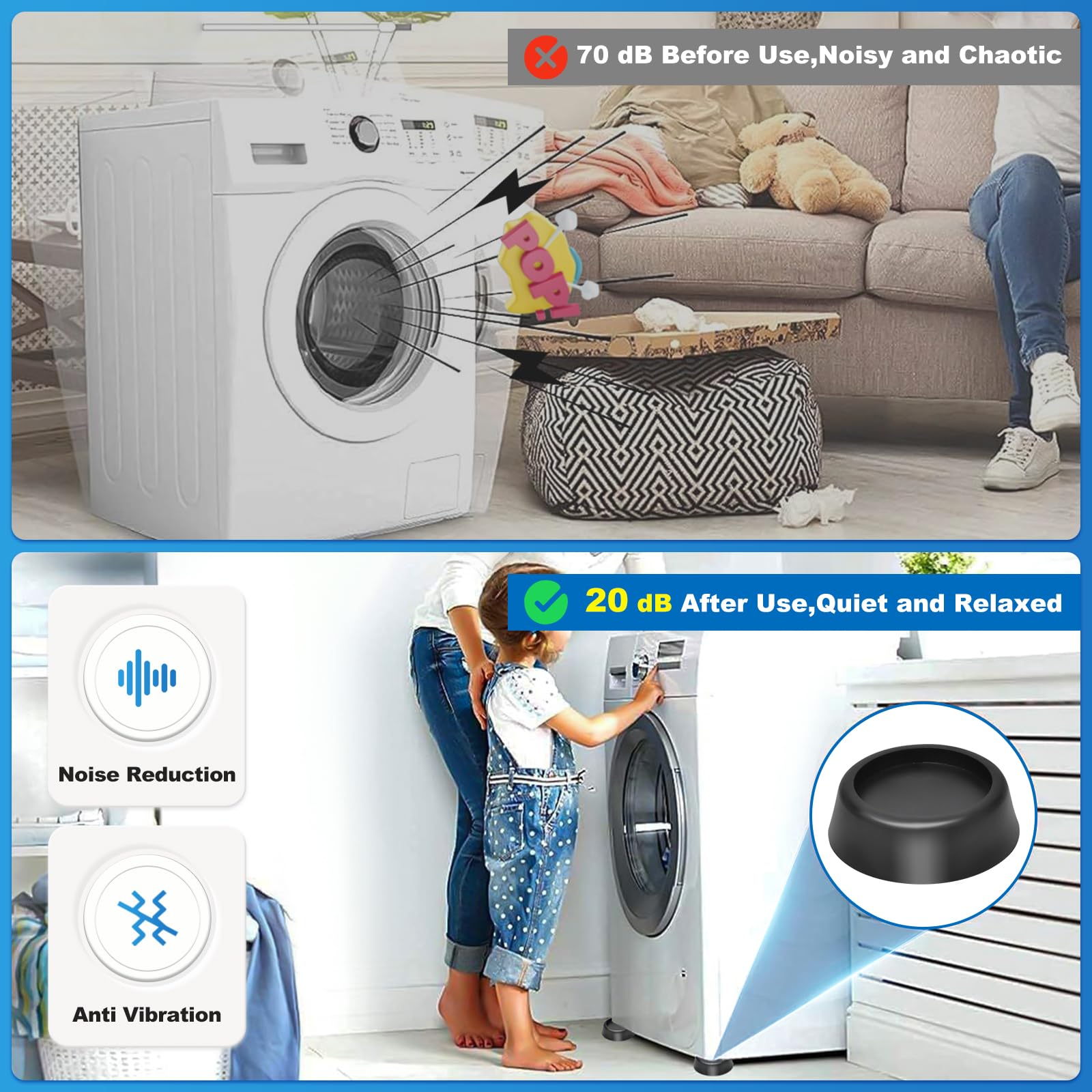 Anti Vibration Pads for Washing Machine and Dryer Rubber Isolation Vibration Damping Pads Anti-Walk Universal Size-8 Pack