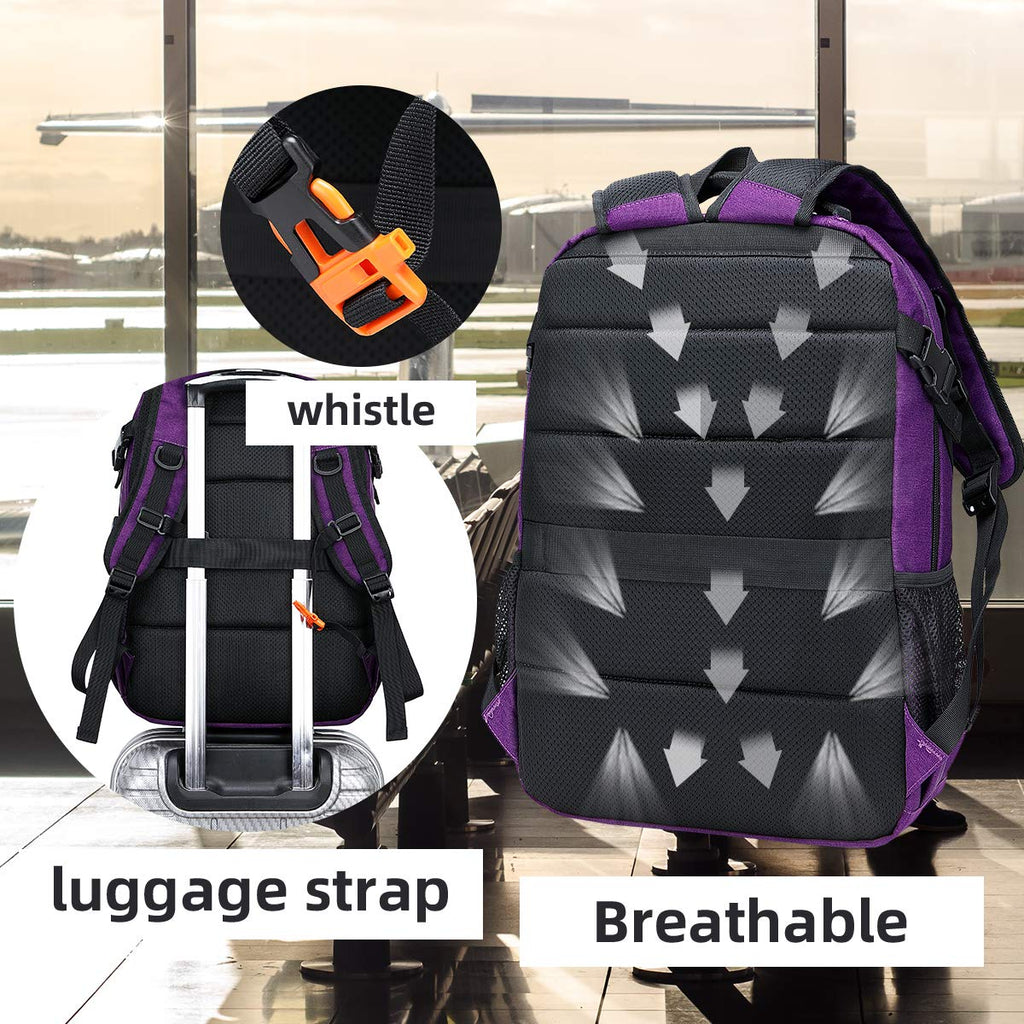 FENGDONG Durable Travel Large Laptop Backpack 17.3 inch,College Backpack for Women & Men Business Backpack with USB Charging Port and Headset Port Purple