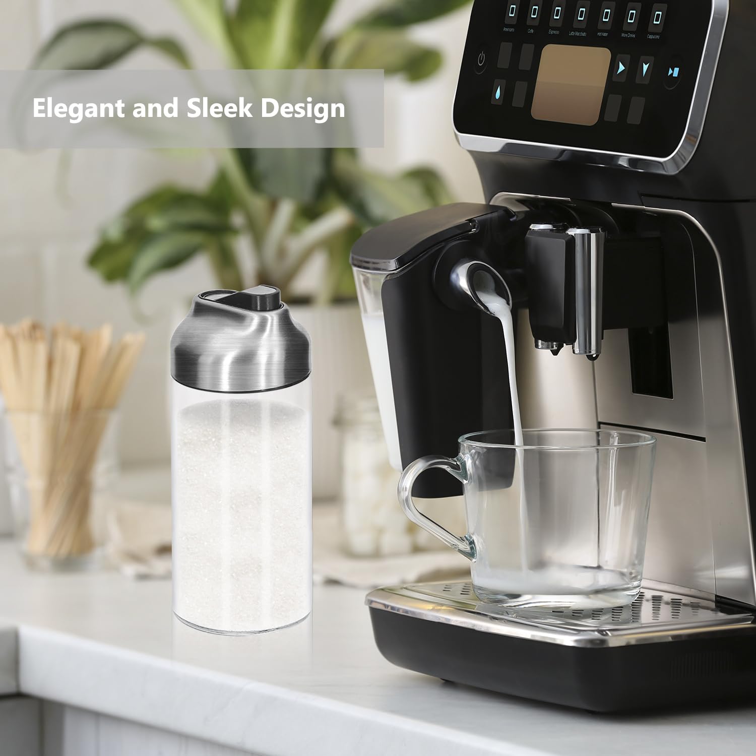 Aelga 12 OZ Glass Sugar Dispenser with Pour Spout, Weighted Pourer, for Coffee,Tea and Baking