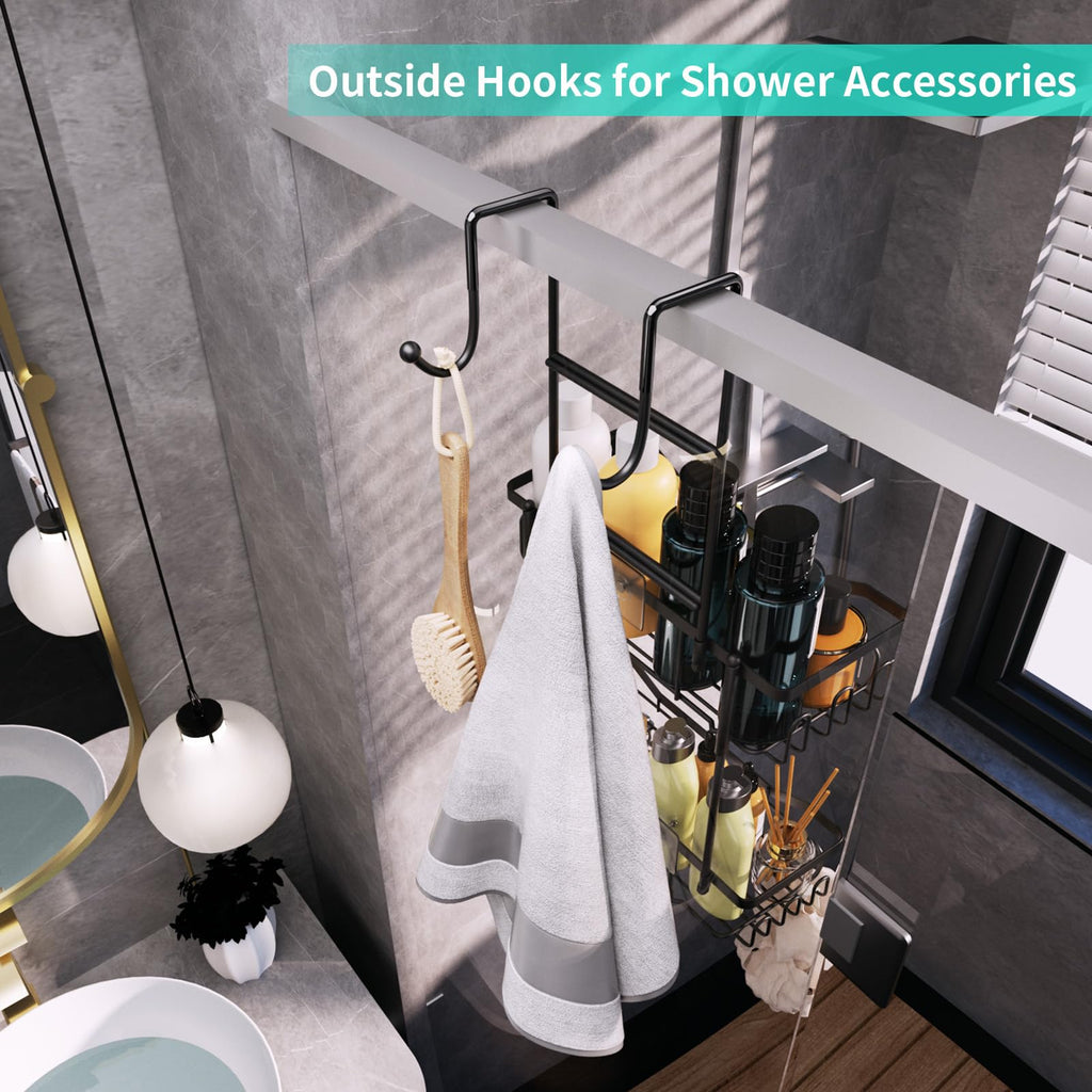 HapiRm Shower Caddy Hanging - 2 Tier No Drilling Over Door Shower Caddy, Shower Shelves Hanging with Soap Holder, Waterproof Rust Resistant Bathroom Organizer Rack for Shampoo, Conditioner, Towel