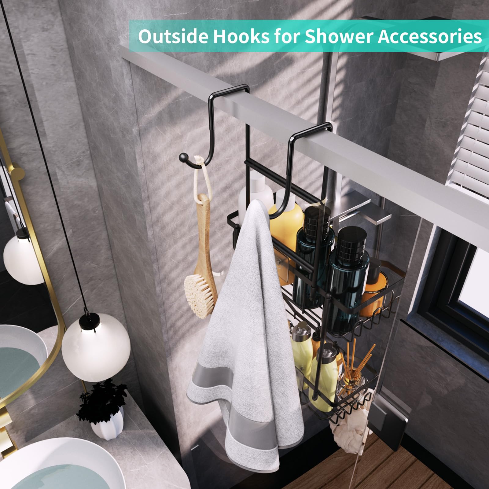 HapiRm Shower Caddy Hanging - 2 Tier No Drilling Over Door Shower Caddy, Shower Shelves Hanging with Soap Holder, Waterproof Rust Resistant Bathroom Organizer Rack for Shampoo, Conditioner, Towel