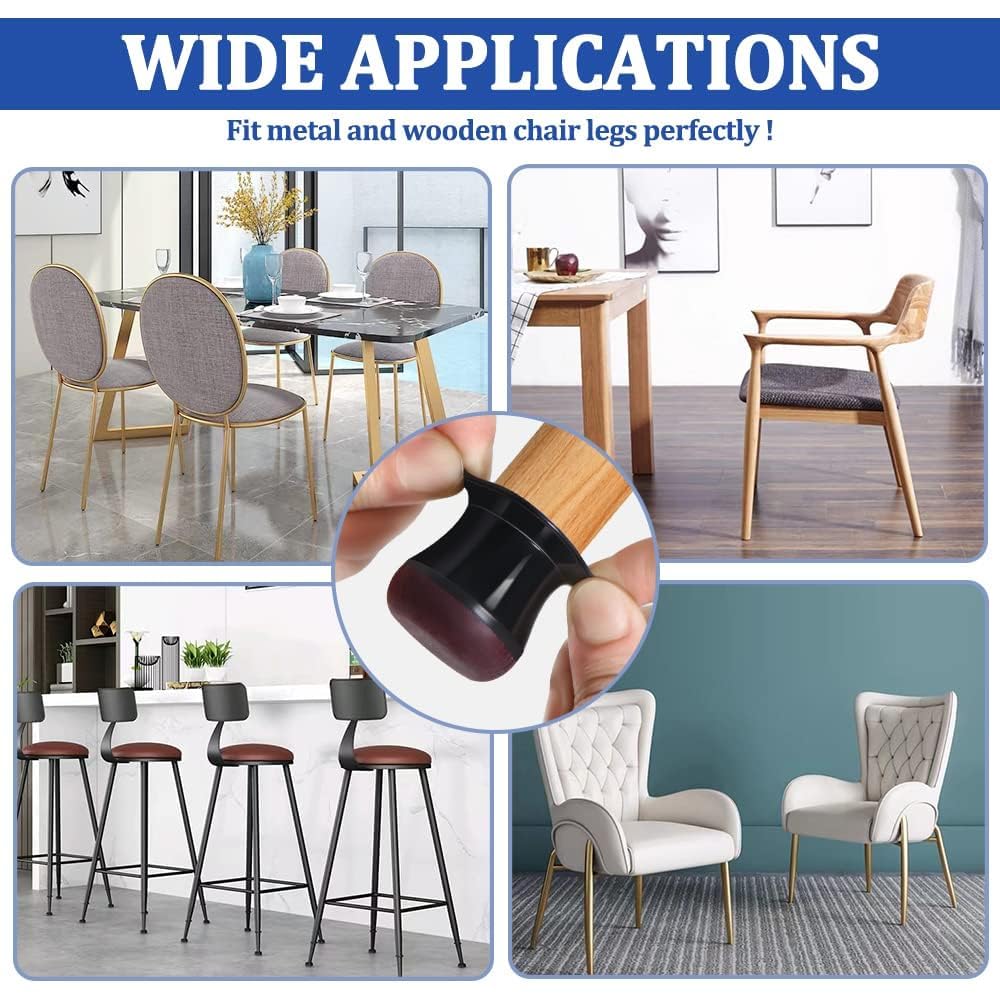 Chair Leg Floor Protectors 32Pcs Silicone Chair Leg Covers. Protective Caps for Chair Legs with Stronger Felt Slide, Avoid Noise and Scratches, Black Round S Fit 1/2" ~ 3/4" (14~19mm)